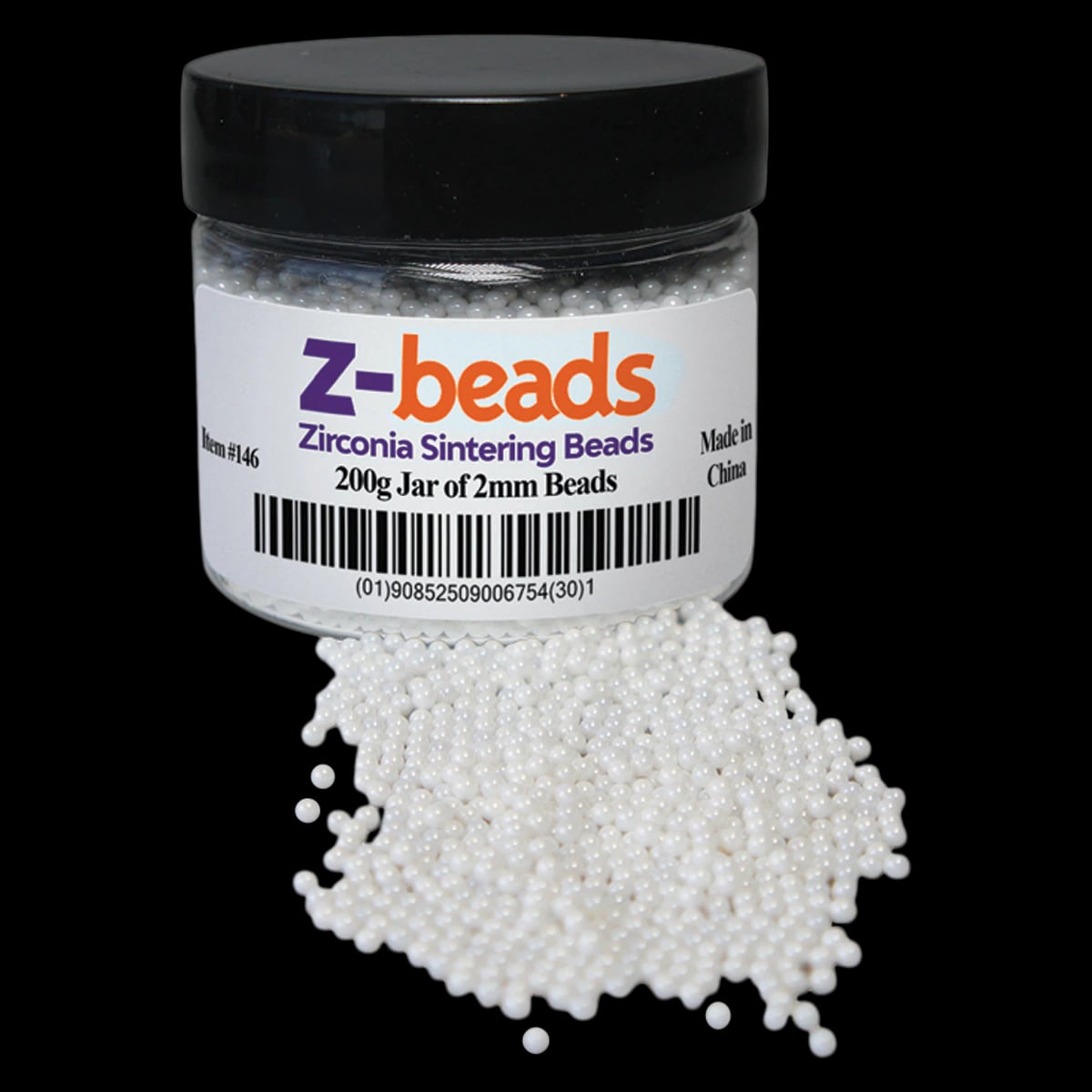 Z-Beads Zirconia Sintering Beads, 2mm, 200g Jar