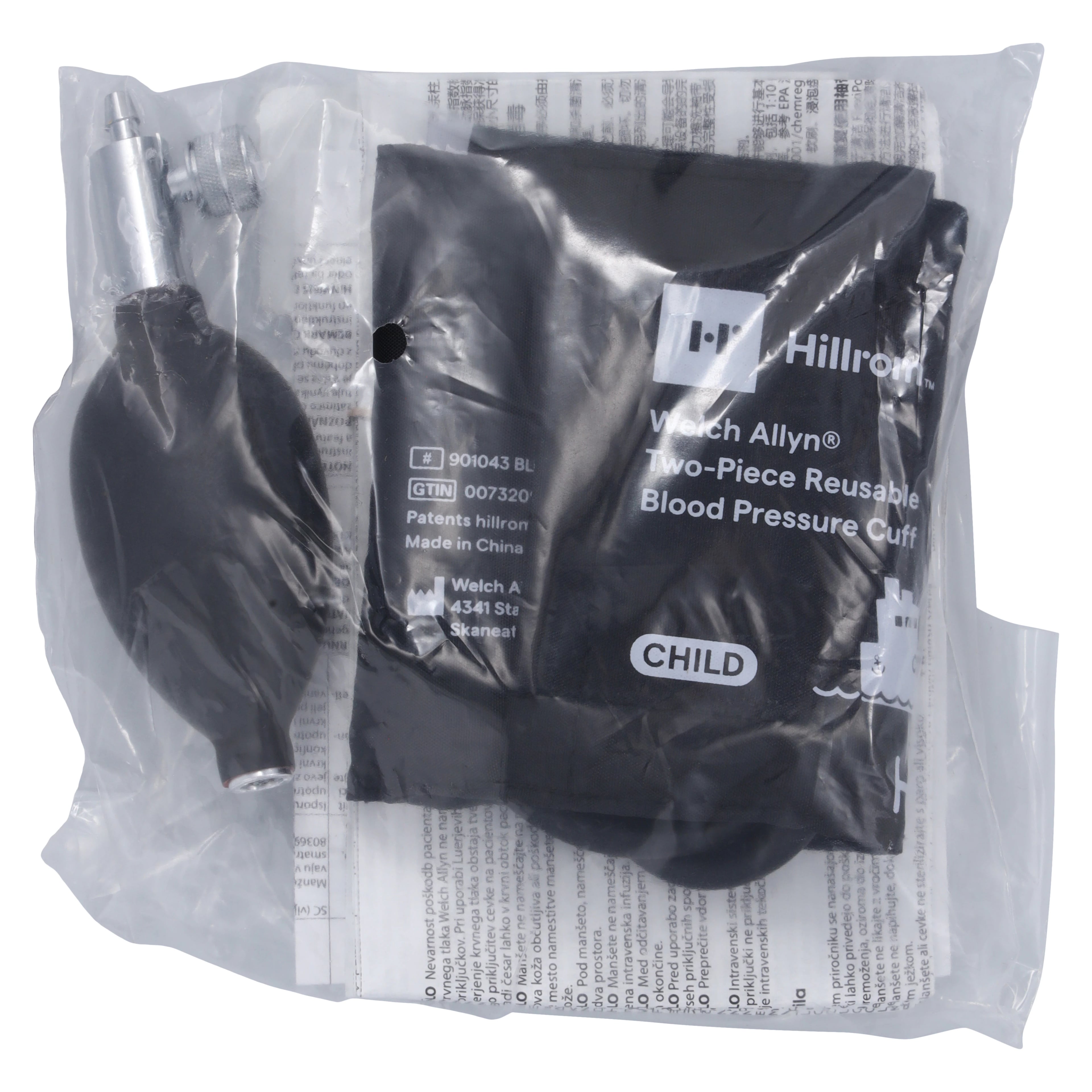 Welch-Allyn Blood Pressure Inflation System, 2-Tube, Size 9, Black, Latex-Free