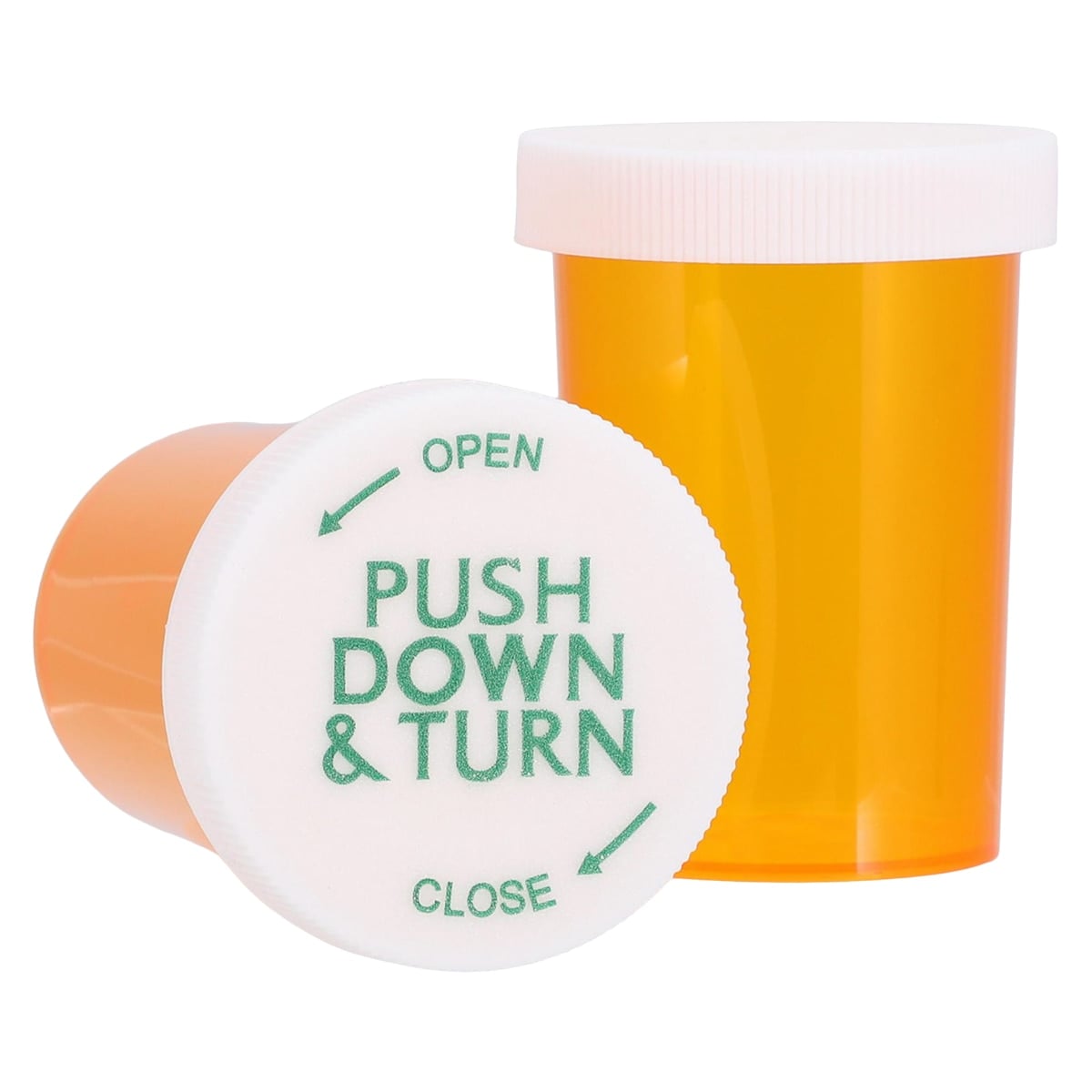 Clarke Container Division Vial Medicine Push & Turn, Plastic, 20 Dram, Amber, Non-Sterile, 360/Case