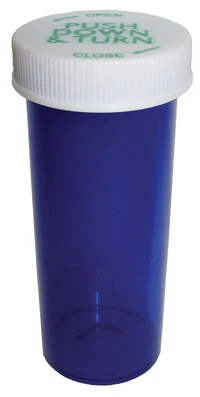 Clarke Container Medicine Vial, 16 Dram, Blue, Child-Resistant Push & Turn Cap, Reusable, Non-Sterile, 270/Case