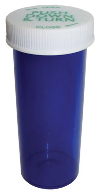 Clarke Container Medicine Vial, 30 Dram, Blue, Child-Resistant Push & Turn Cap, Reusable, Non-Sterile, 240/Case