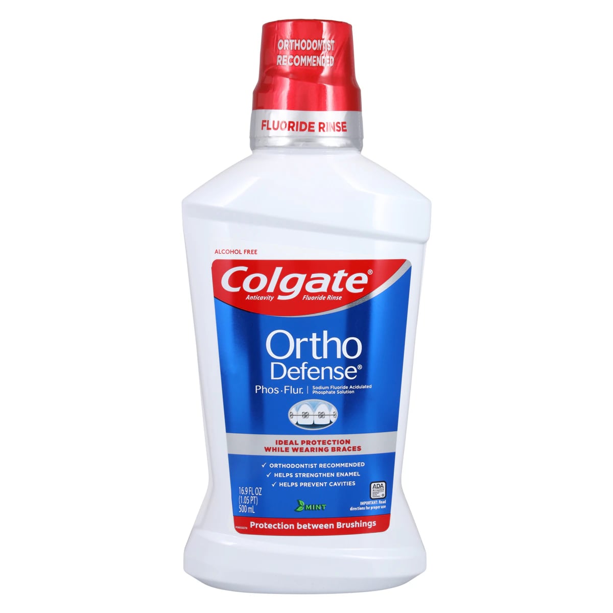 Colgate Phos-Flur Ortho Defense Oral Rinse, 0.04% Sodium Fluoride, Mint, 16.9 oz, 6/Case