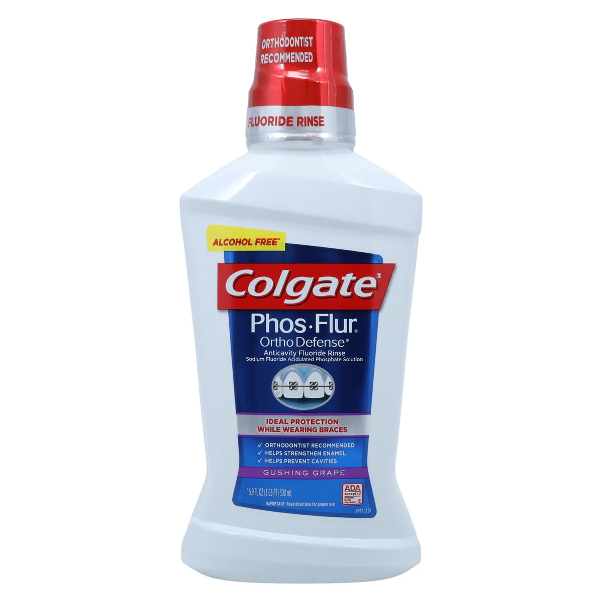 Colgate Phos-Flur Ortho Defense Oral Rinse, 0.04% Sodium Fluoride, Grape Flavor, 16.9 oz, 6/Case