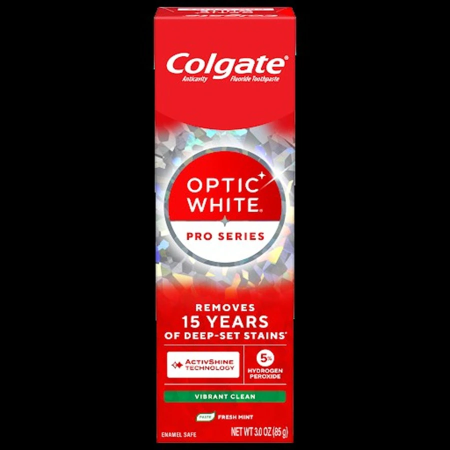 Colgate Optic White Pro Series Vibrant Clean Toothpaste, Adult, Fresh Mint, 3.0 oz, 0.76% Monofluorophosphate, 5% Hydrogen Peroxide, 24/Case