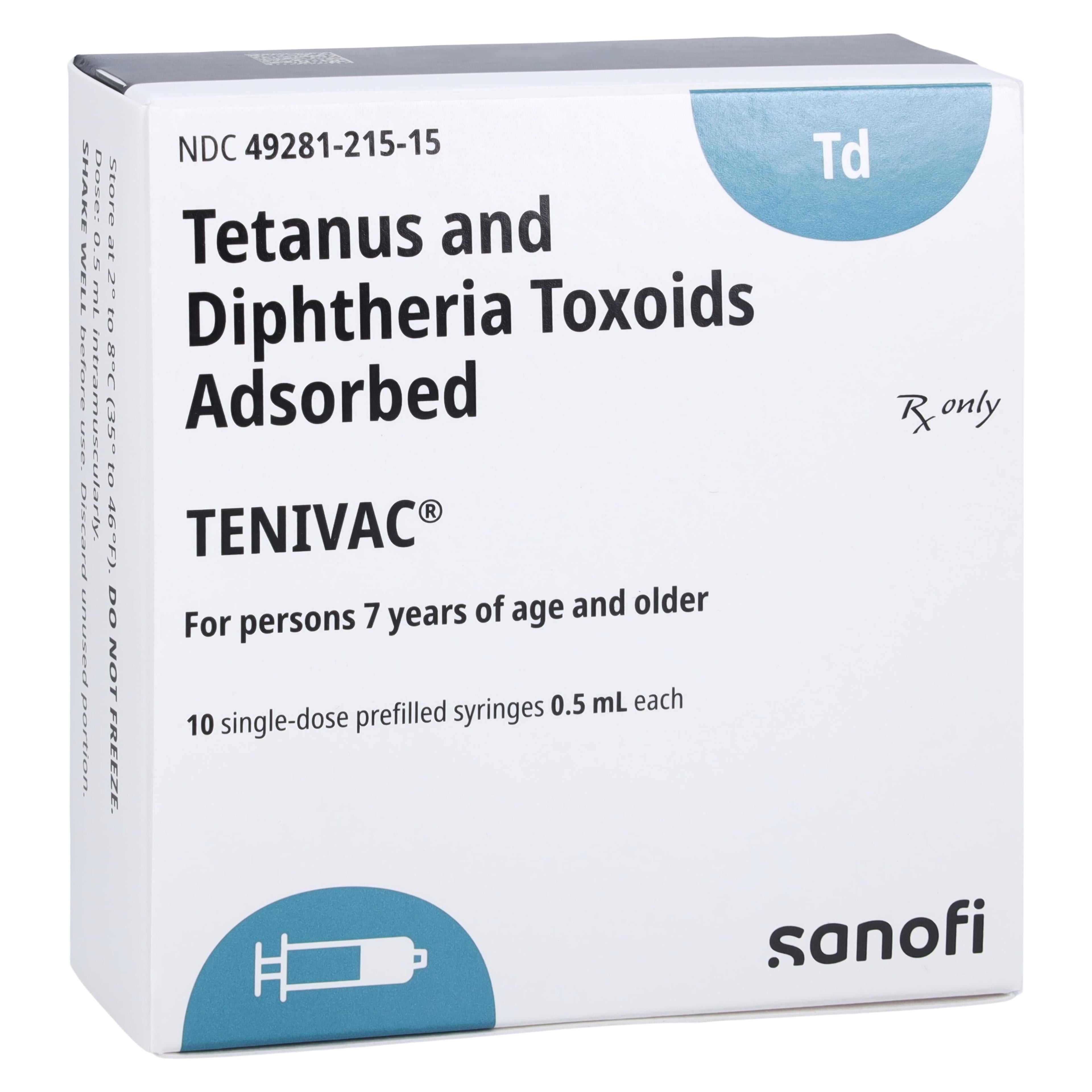 Tenivac Td PFS Inj, Tetanus Toxoid/Diphtheria, Adolescent/Adult, 0.5mL, 10/Package