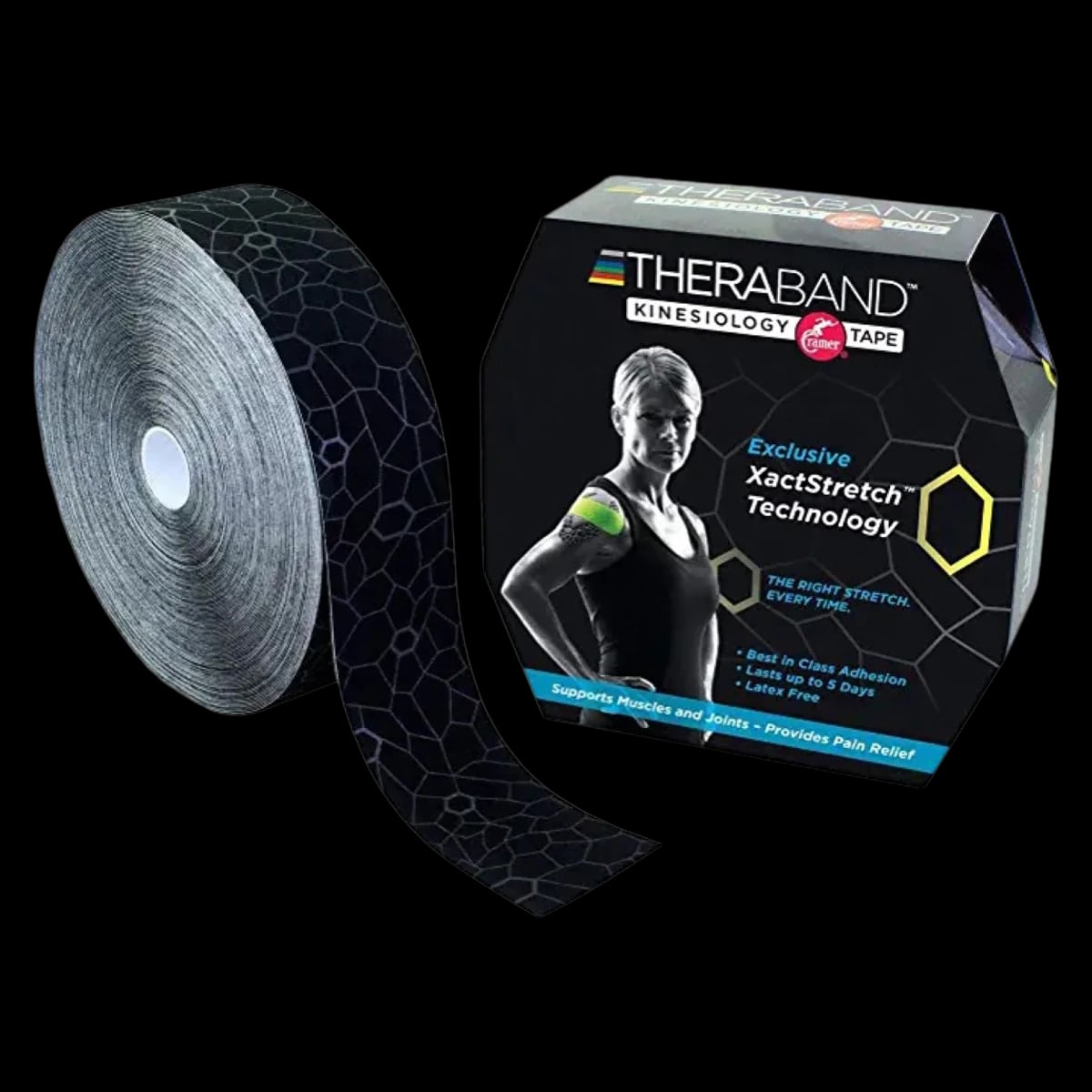 TheraBand K Tape Kinesiology Tape, 2" x 103.3', Black/Gray, Latex-Free