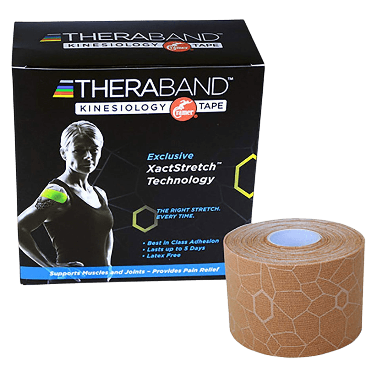 TheraBand K Tape Kinesiology Tape, 98% Cotton/2% Spandex, 2" x 16.4', Beige, 6 Rolls/Box