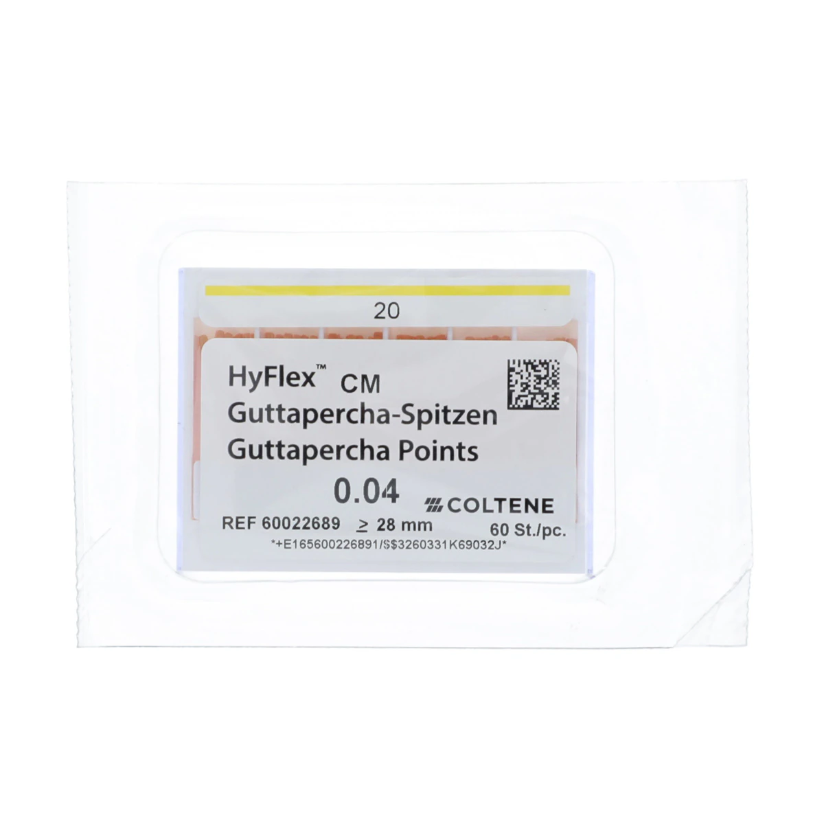 HyFlex CM Gutta-Percha Points, Taper .04, Size #20, Yellow, 60/Box, 60022689