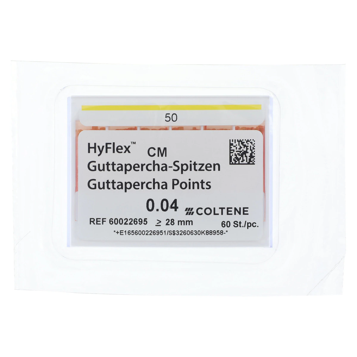 HyFlex CM Gutta Percha Points, .04 Taper, Size #50, Yellow, 60/Box, 60022695