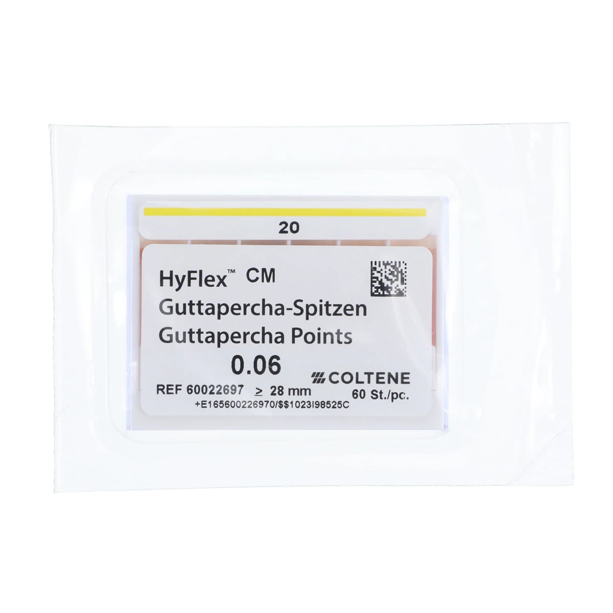 HyFlex CM Gutta Percha Points, .06 Taper, ISO #20, Yellow, 60/Pk, 60022697