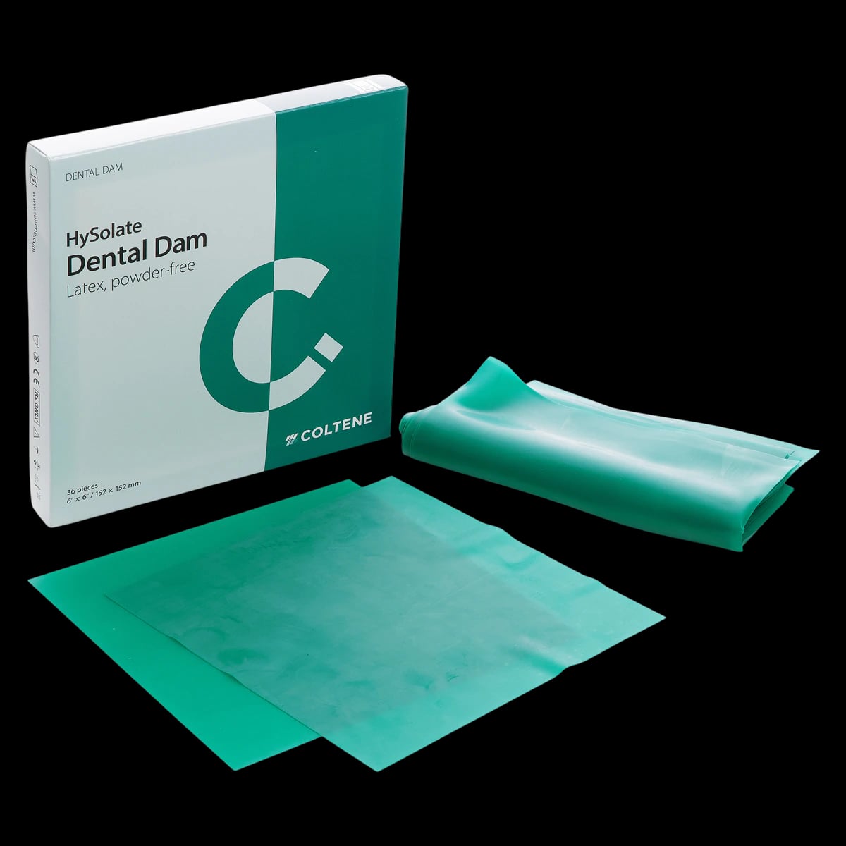 HySolate Latex Dental Dam, 5" x 5", Heavy Gauge, Green, Unflavored, Unscented, 52/Box, 60034416