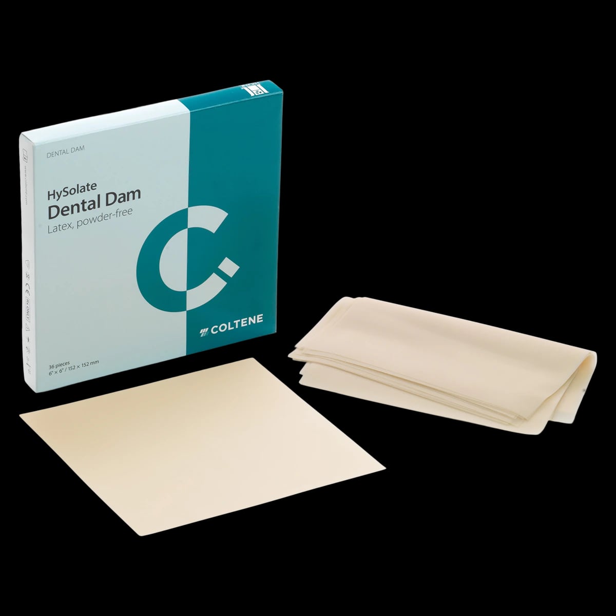 HySolate Latex Dental Dam, 6" x 6" (152 x 152 mm), Light, Thin, Unscented, Powder-Free, 36/Box, 60034427