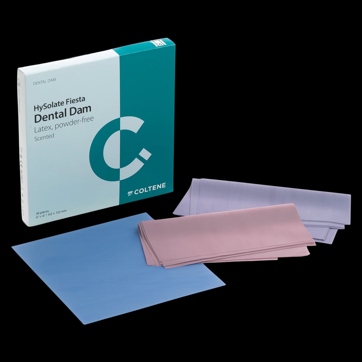 HySolate Fiesta Latex Dental Dam, 6" x 6", Assorted Medium, Fruit Scented, 36/Box, 60034436