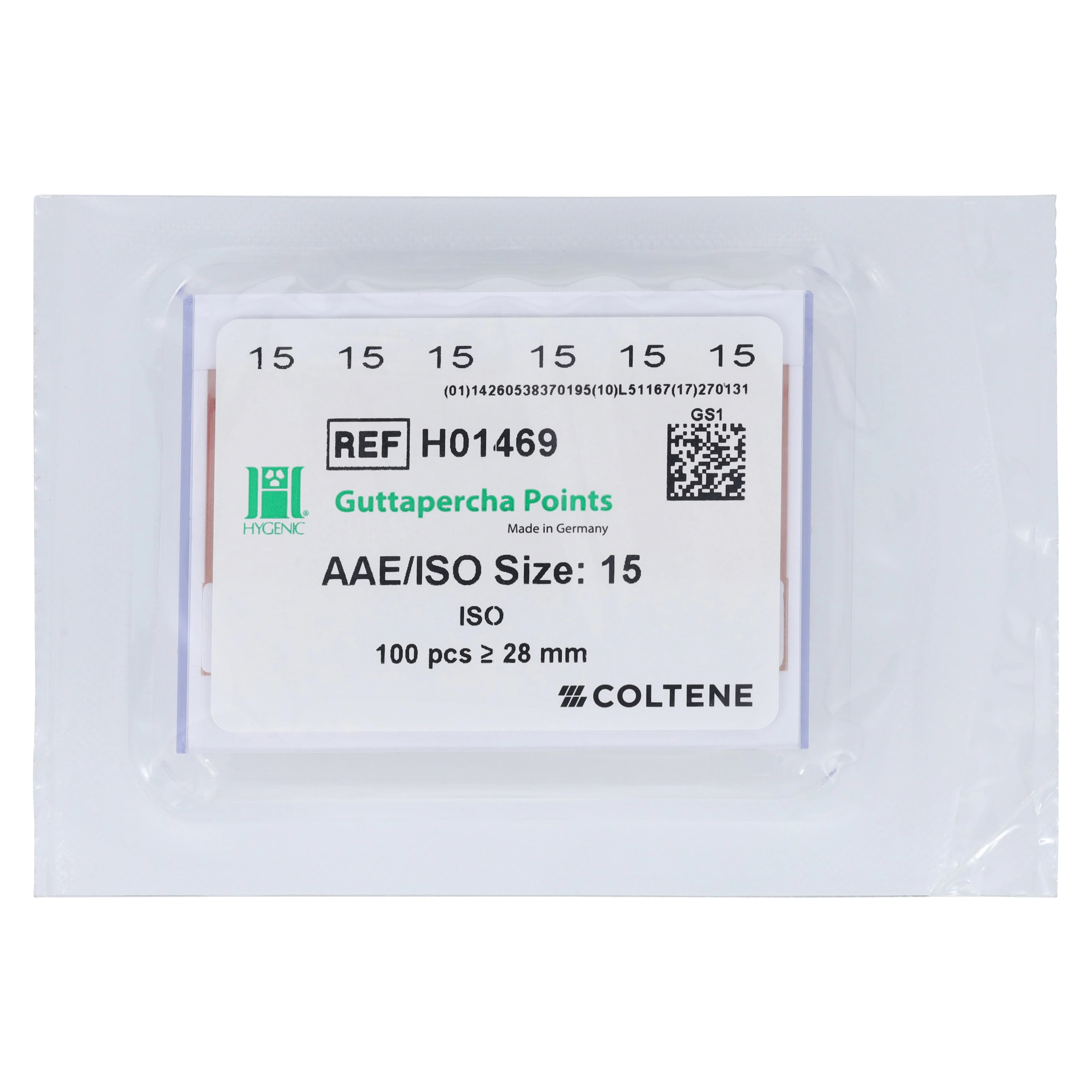 Hygenic® Gutta-Percha Points, ISO #15, Pink, 28mm, 100/Box (H01469)