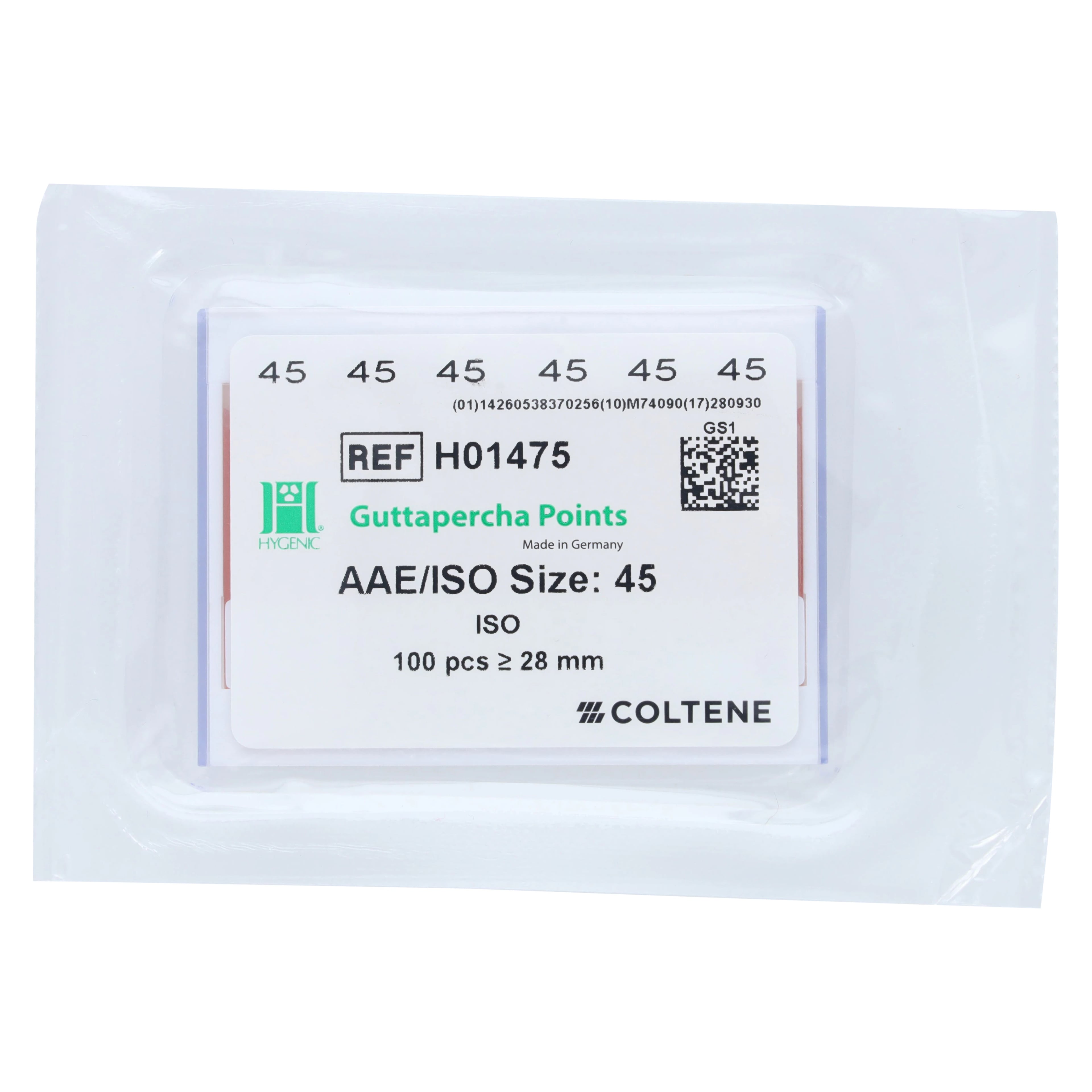 Hygenic® Gutta-Percha Points, ISO #45, Pink, 28mm, 100/Box (H-01475)