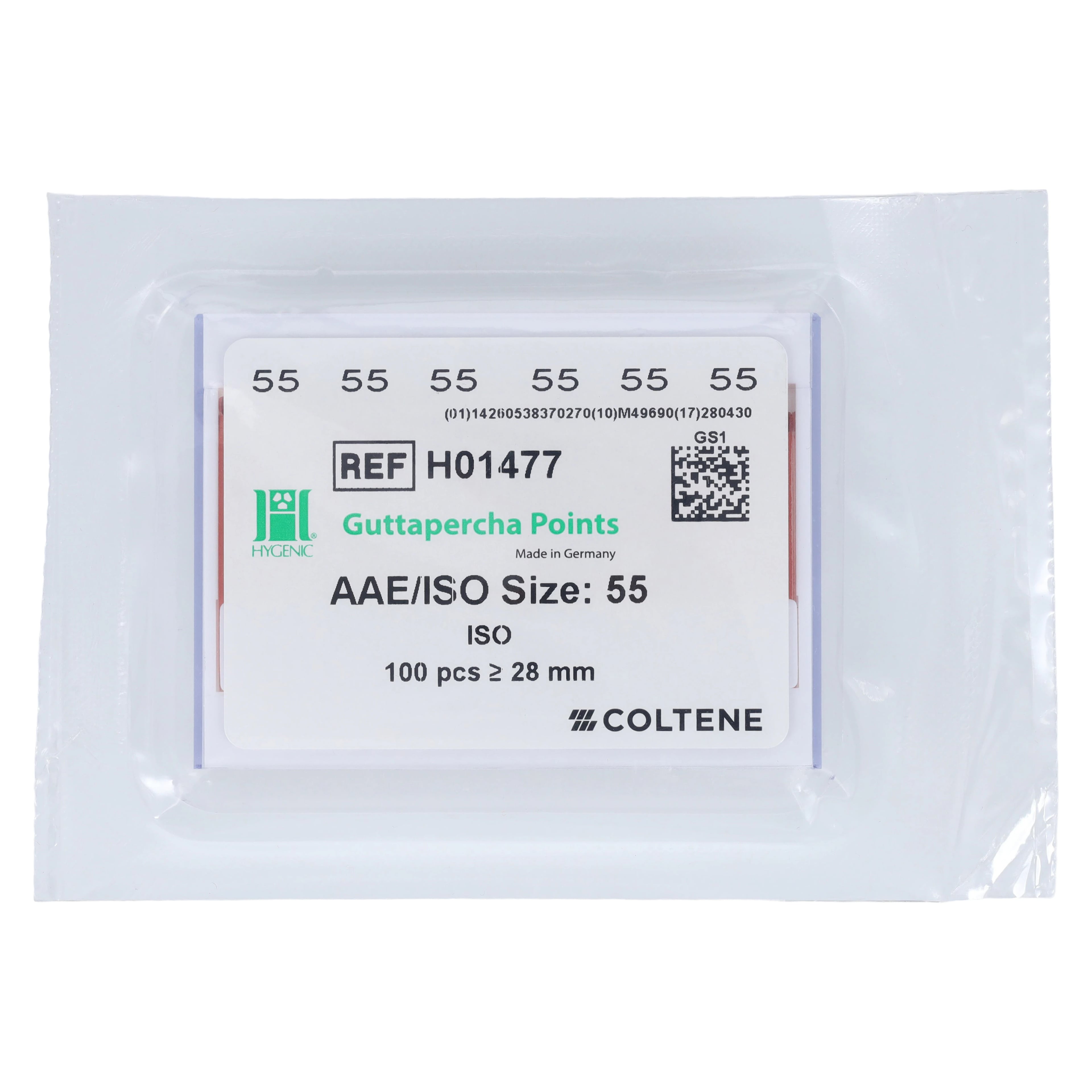 Hygenic® Gutta-Percha Points, ISO Size 55, Pink, 28mm, Box of 100 (H01477)