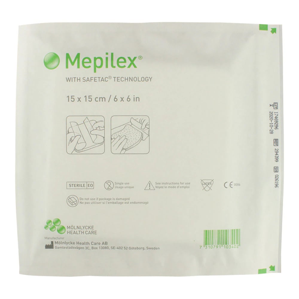 Mepilex Self-Adhesive Silicone Foam Dressing, 6x6 inch, Sterile, Non-Adherent, Absorbent, Latex-Free