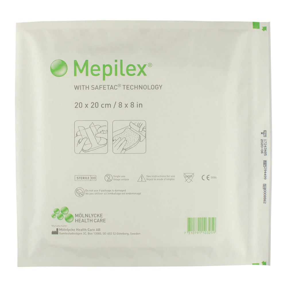 Mepilex Foam Dressing, 8x8" Non-Adherent Self-Adhesive Absorbent