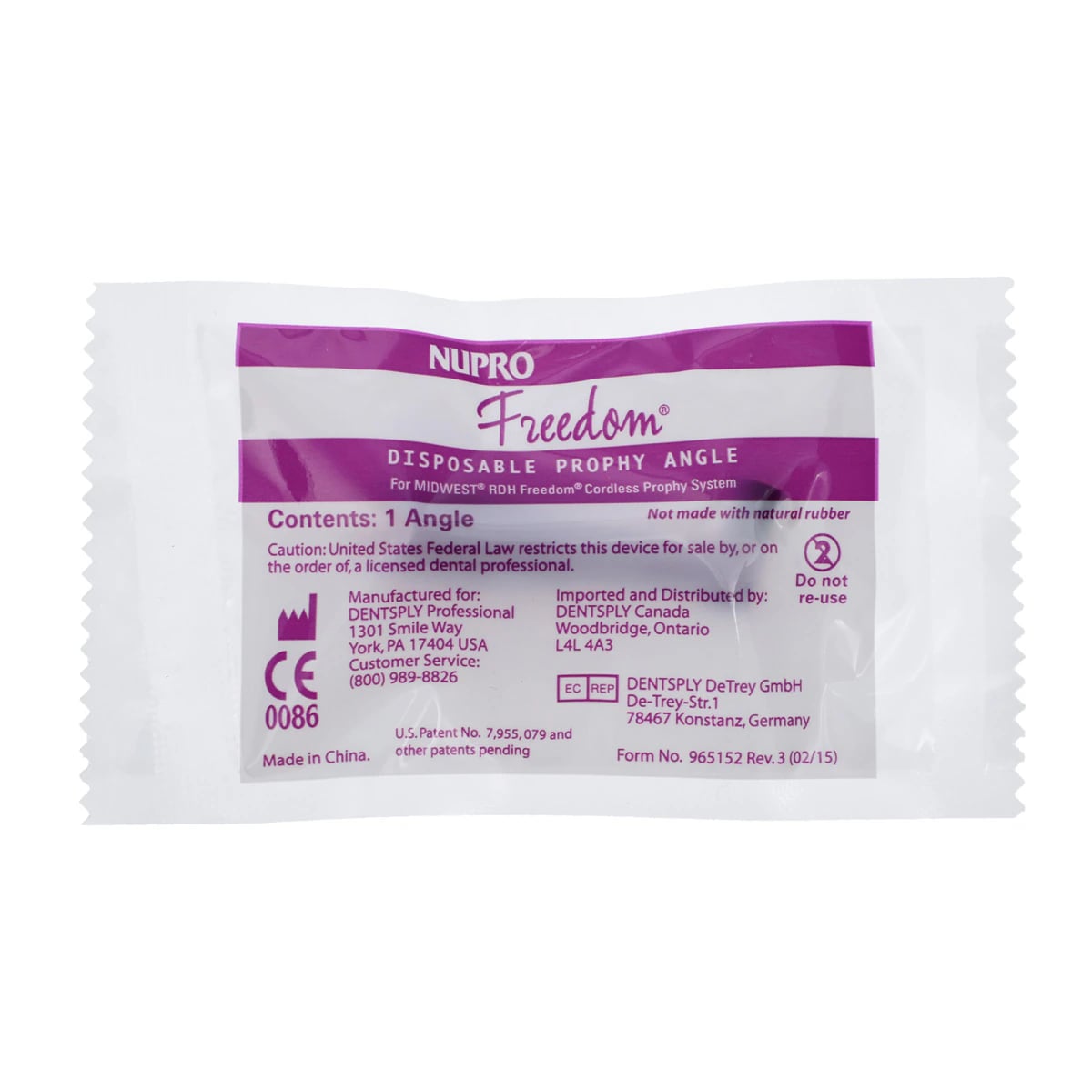 NUPRO Freedom® Slim Disposable Prophy Angles, Contra Angle, Spiral Cup, Lavender, 1200/Box, 965066