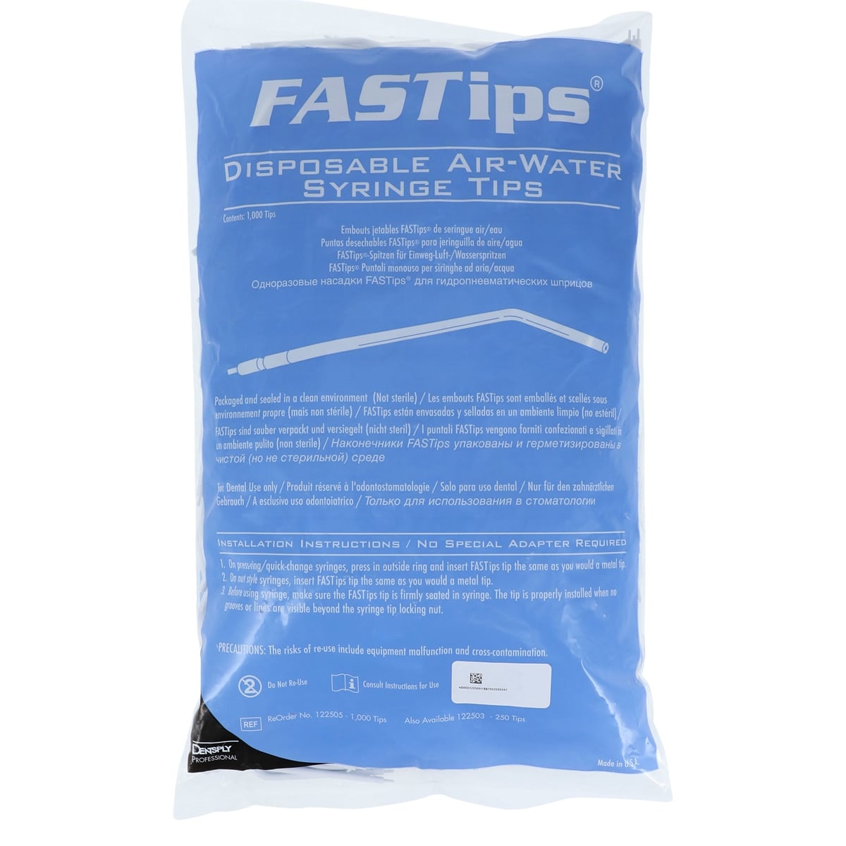 FASTips Disposable Air/Water Syringe Tips, Adaptorless, Plastic, 1000/Bag, 122505