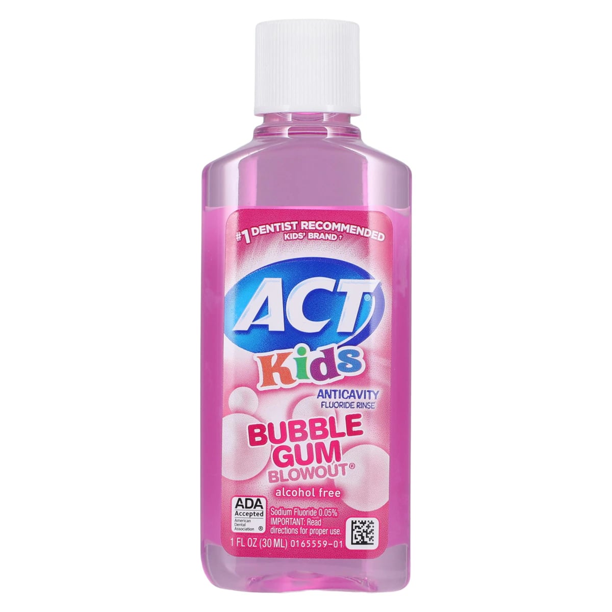ACT Kids' Alcohol-Free Anticavity Fluoride Rinse, Bubblegum Blowout, 1 oz Bottle, 48/Case