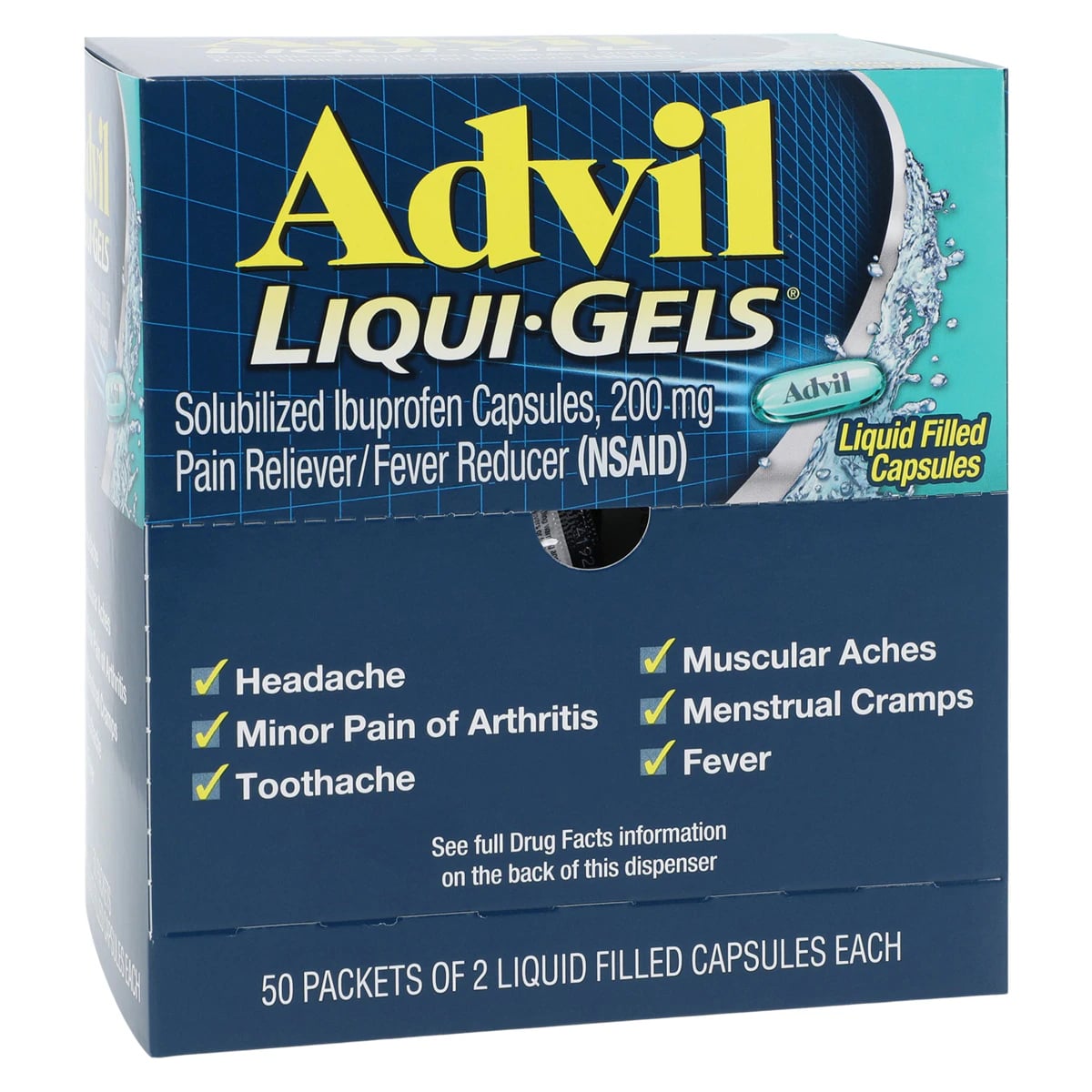 Advil Liqui-Gel Capsules, 200mg, NSAID, 50x2/Box
