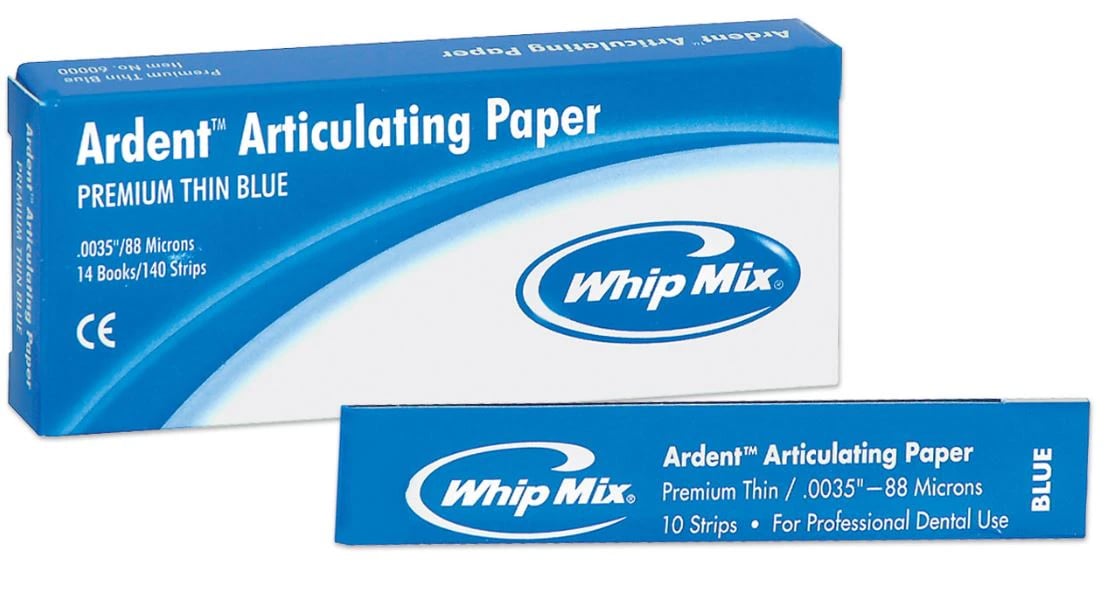 Ardent™ Articulating Paper Premium Thin Blue, 88 Microns (0.0035"), 10 Strips/Book, 14 Books/Box, 140 Strips Total, Whip Mix #60000
