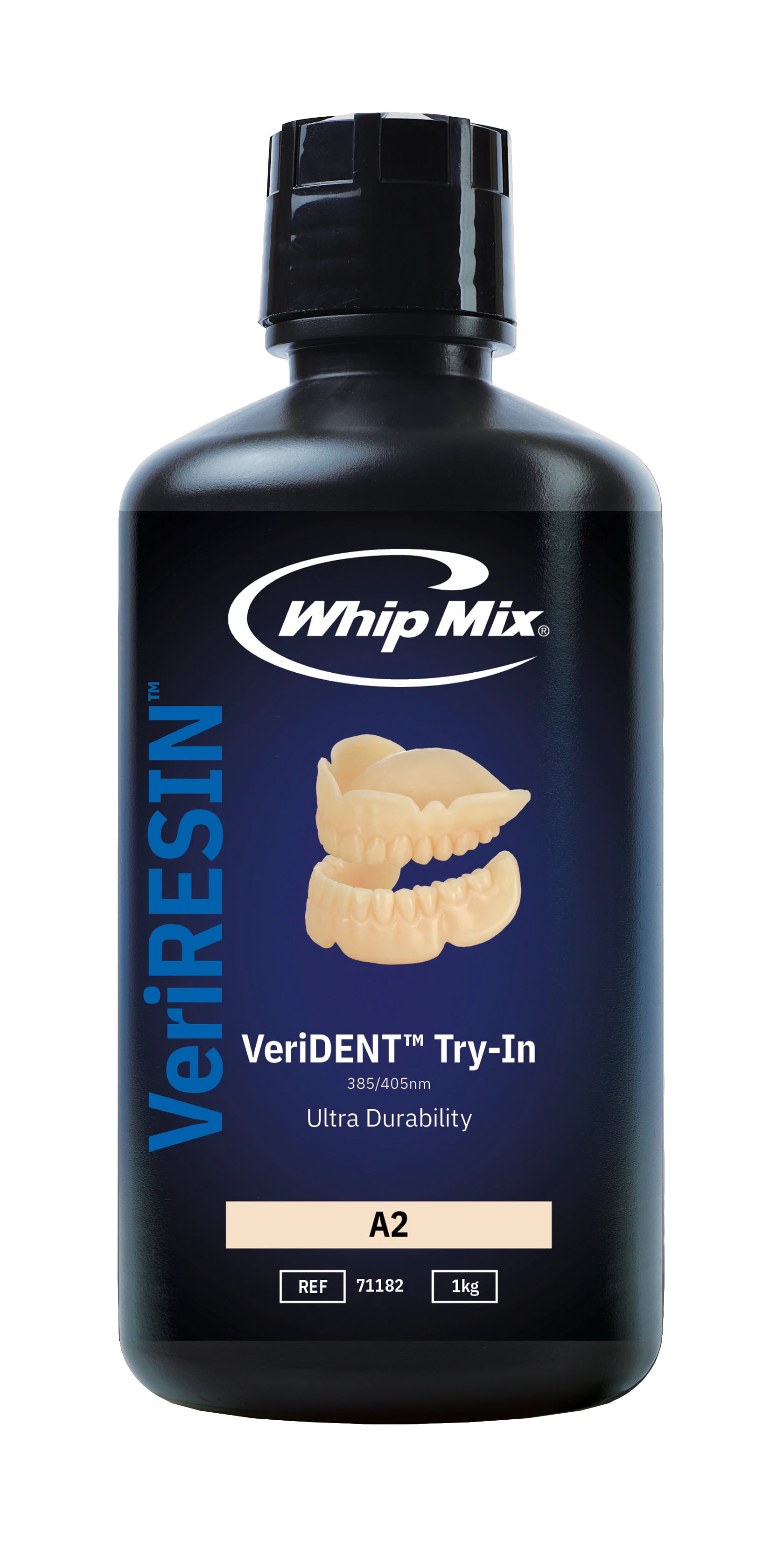 Whip Mix VeriDENT Try-In 3D Resin, A2 Shade, 1kg Bottle, 385/405nm, #71182