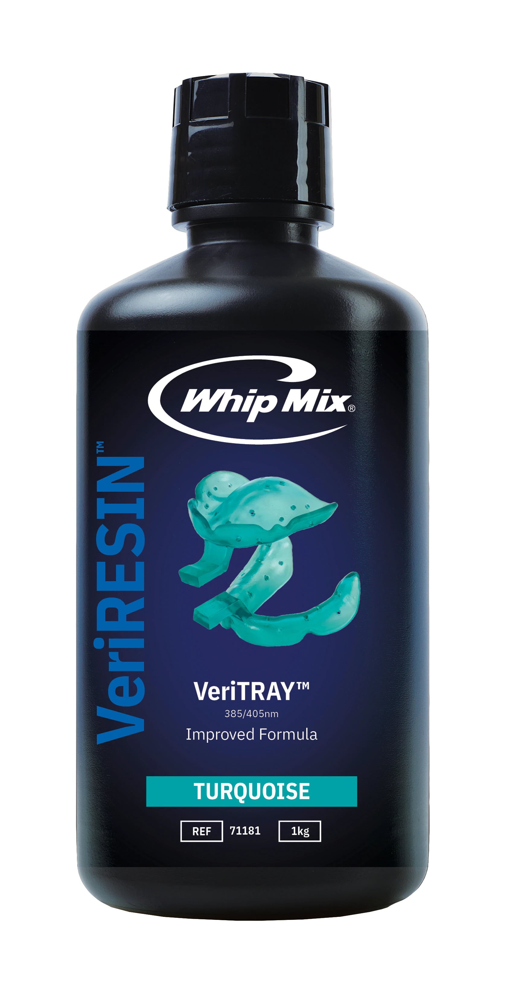 Whip Mix VeriTRAY 3D Resin, Turquoise, 1kg Bottle, 385/405nm, Each