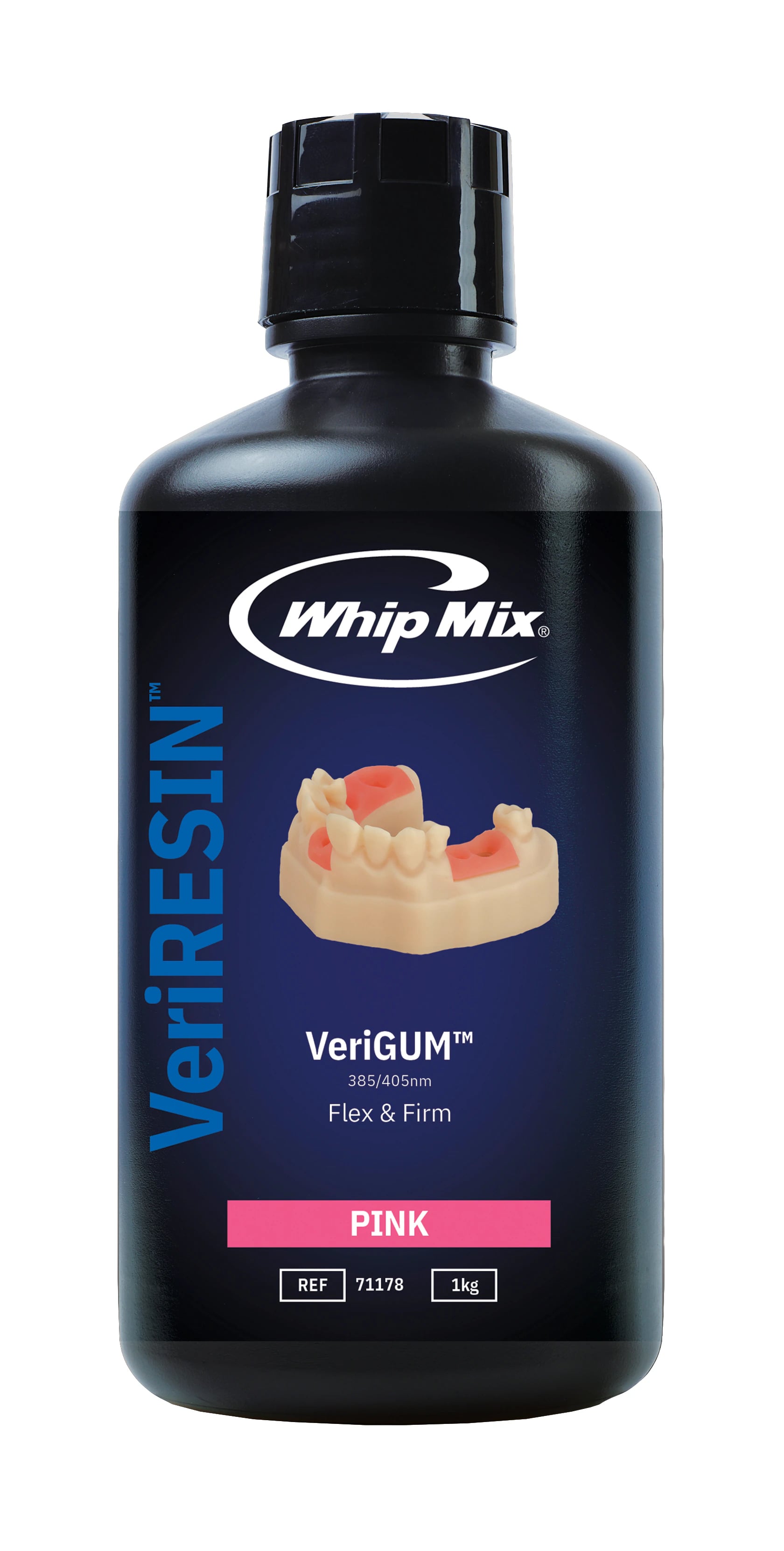 Whip Mix VeriGUM 3D Resin, Pink, 1kg Bottle, 385/405nm, #71178