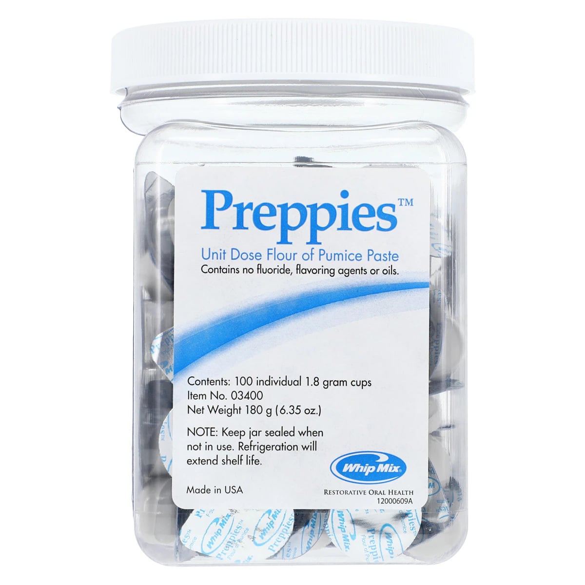 Whip-Mix Pumice Preppies, Flour of Pumice Paste, Unit Dose Cups, 2 g, 100/Box, 03400
