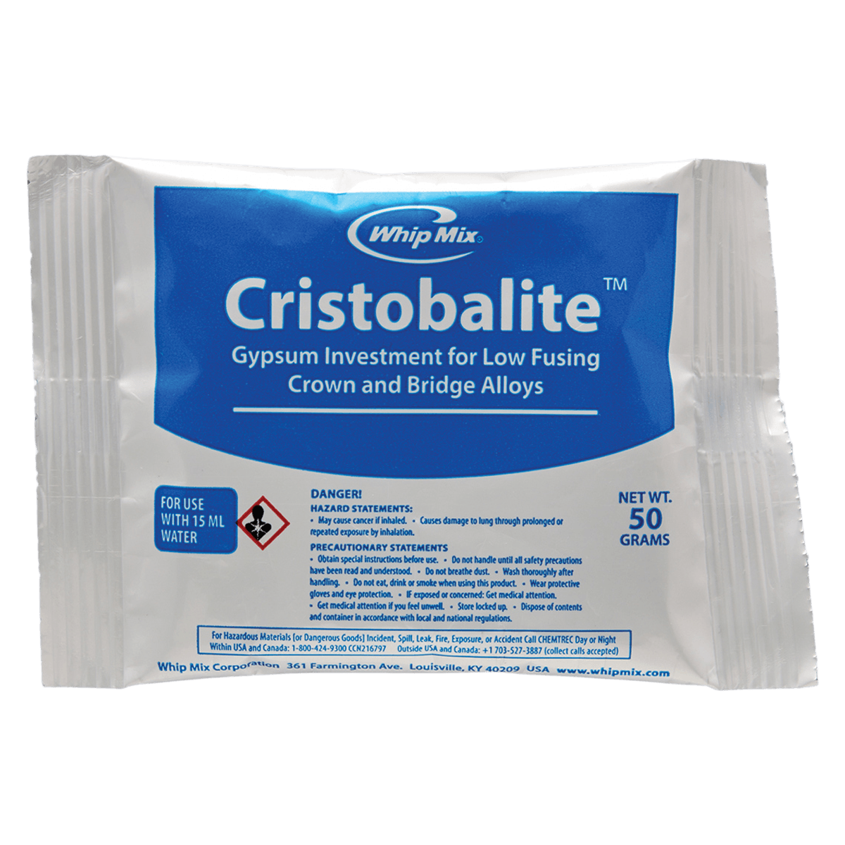 Whip Mix Cristobalite Investment for Low Fusing Crown & Bridge Alloy, 50 g Preweighed Packets, 144/Box, #01228