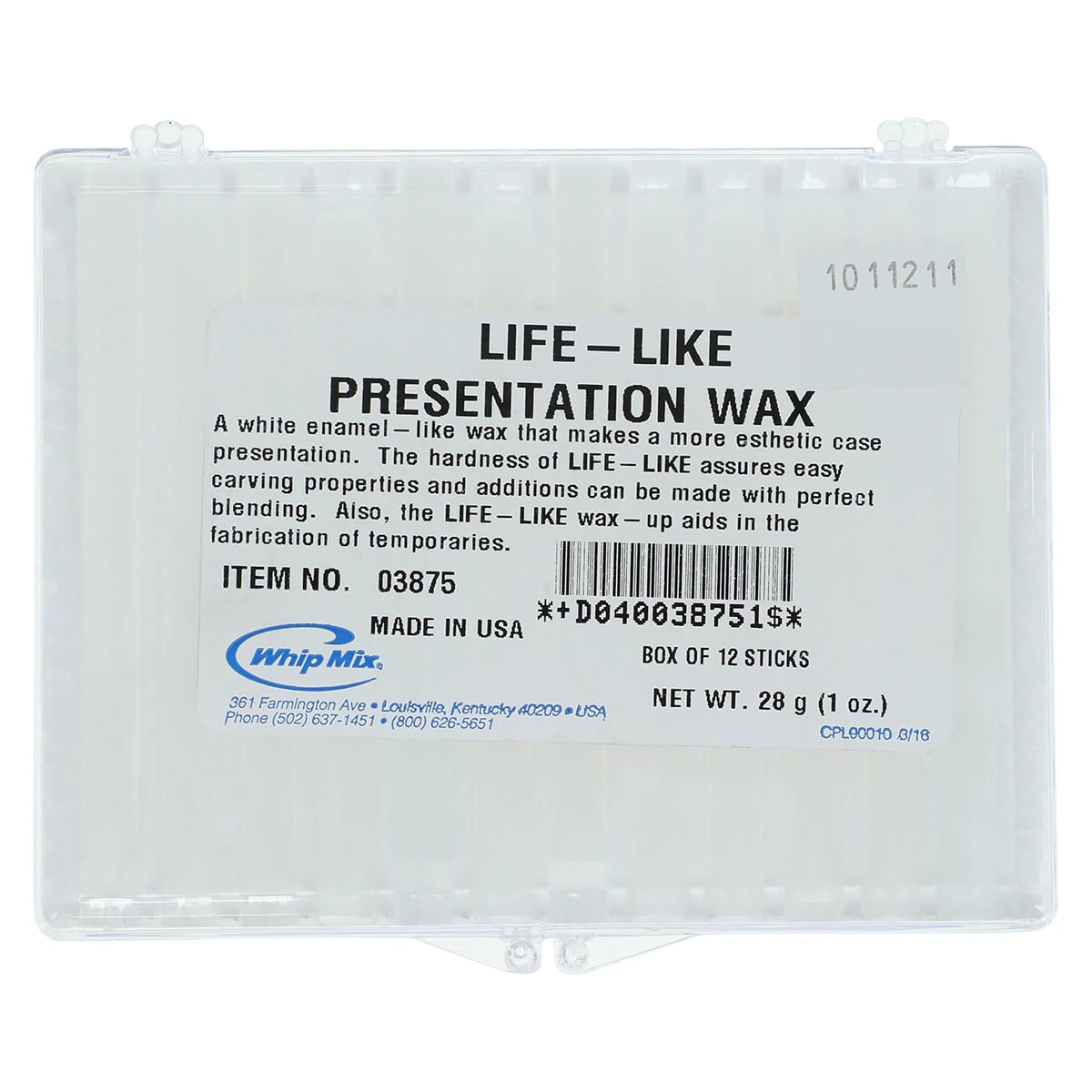 Whip Mix Life-Like Presentation Wax, White Sticks, 12/Box, 1 oz Each, #03875