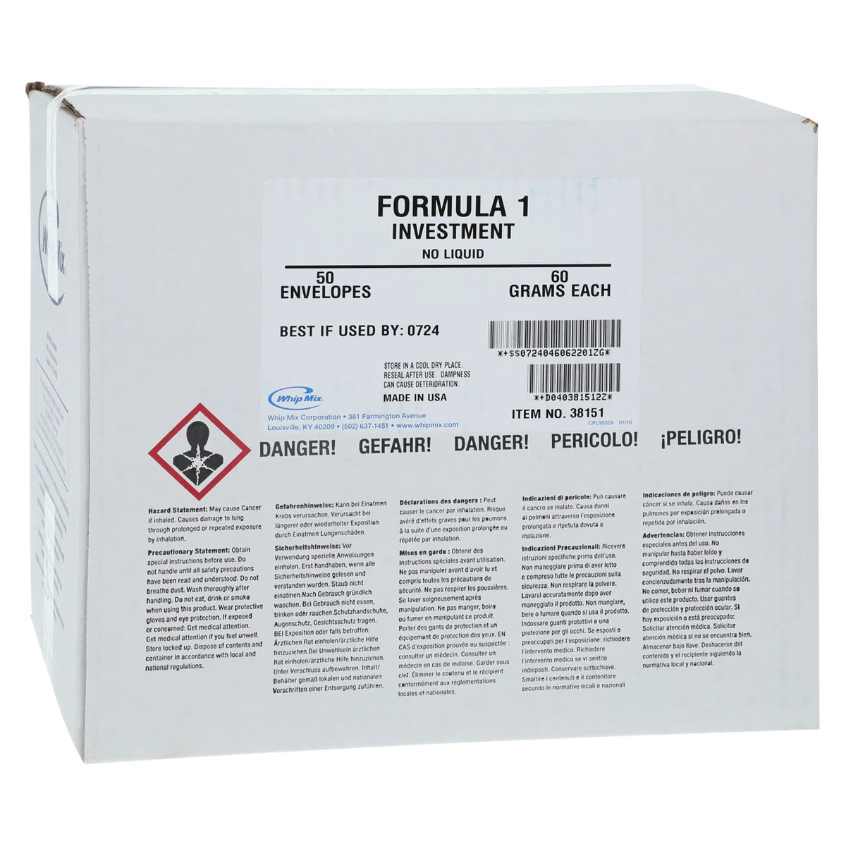 Whip Mix Formula 1 Investment No Liquid, 60g, 50/Case, #38151