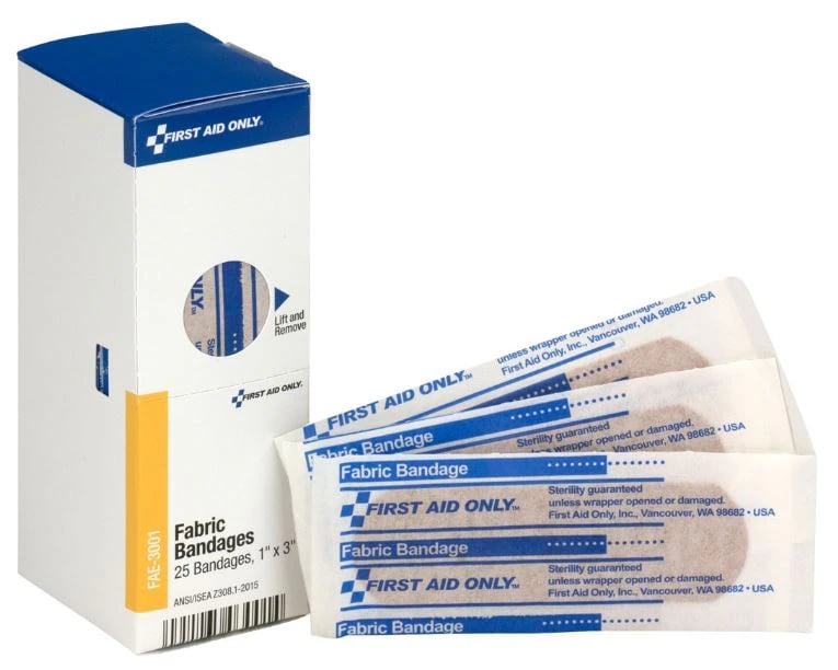 First Aid Only Adhesive Bandage Woven Fabric 1x3" Tan Sterile 25/Box