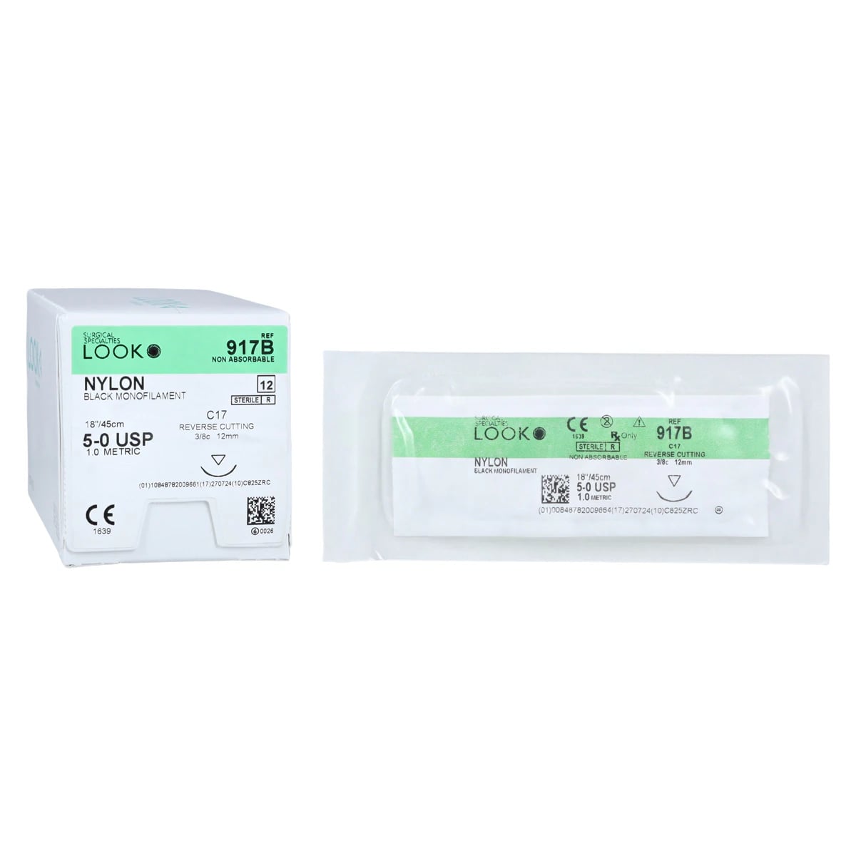LOOK™ Sharpoint™ Sutures 5-0 Nylon Monofilament C-17 3/8 Circle Reverse Cutting Black 18 Inch 12/Box