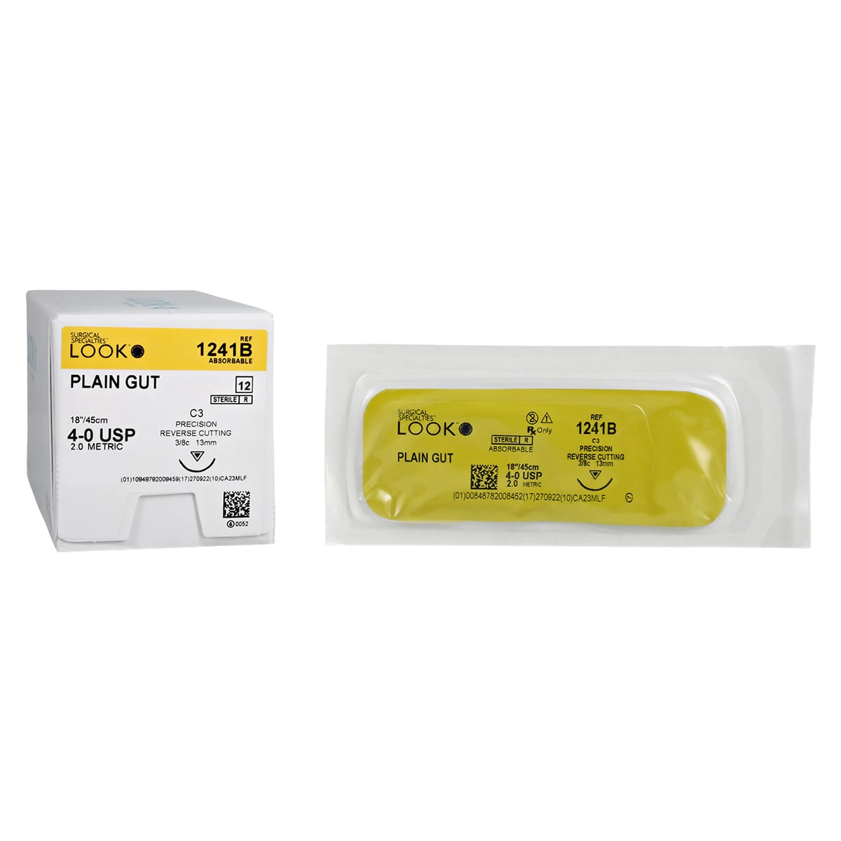 LOOK™ Sharpoint™ Plain Gut Suture, 4-0, 18" (45 cm), C3 Precision Reverse Cutting Needle, 13 mm 3/8 Circle, Beige, 12/Pkg, 1241B