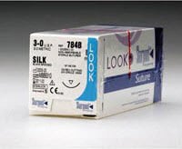 Look 776B Silk Suture, Black Braided, 4-0, 18" (45 cm), C7 Reverse Cutting Needle (3/8 Circle, 24 mm), Non-Sterile, 12/Box