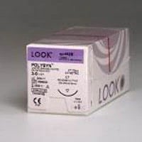 Look PolySyn Polyglycolic Acid Absorbable Suture, Undyed Braided, 4-0, 27", C-6 Reverse Cutting Needle, 3/8 Circle, 12/Box, 422B