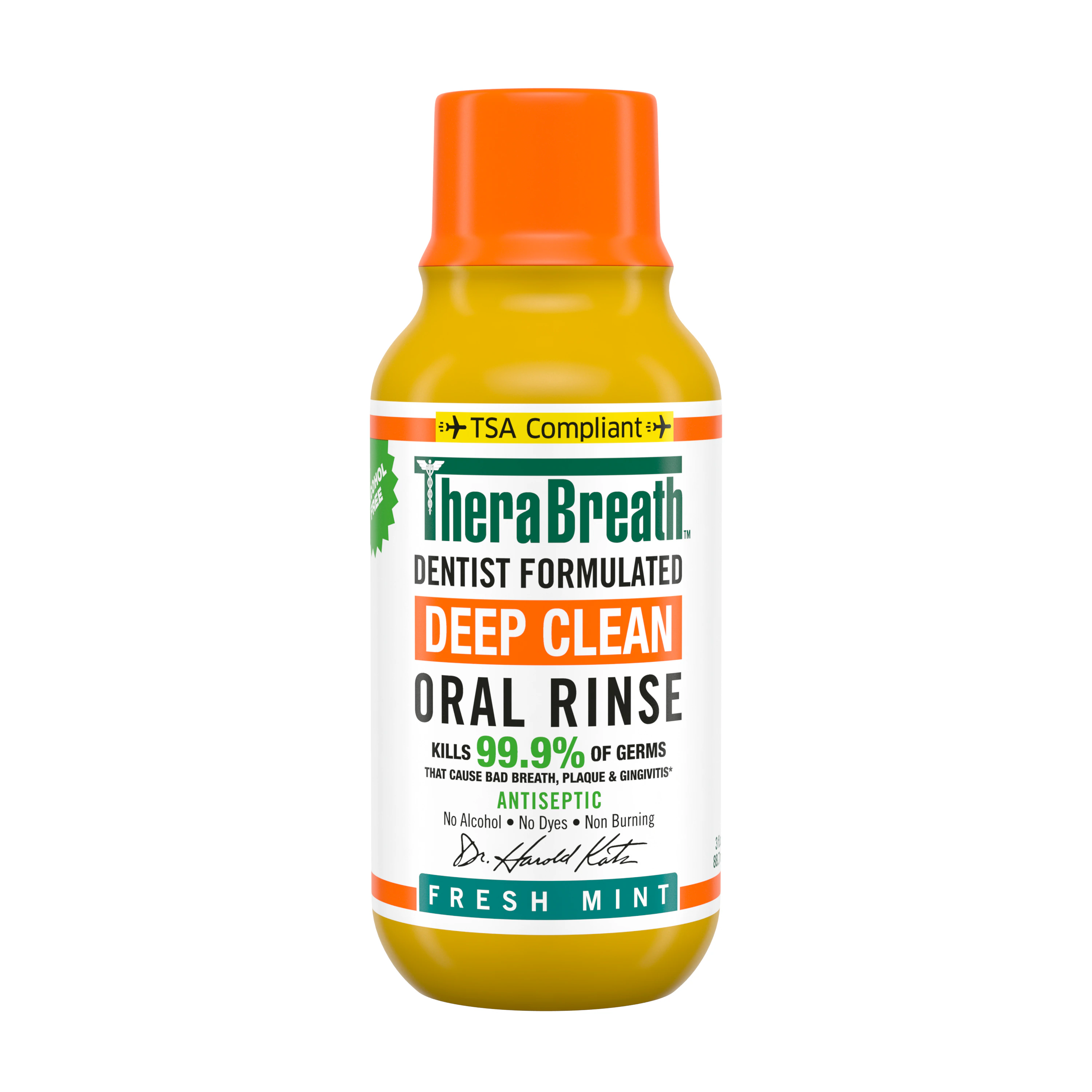 TheraBreath Oral Rinse, Antibacterial Fresh Mint, Alcohol Free, 3 oz, 72/Case