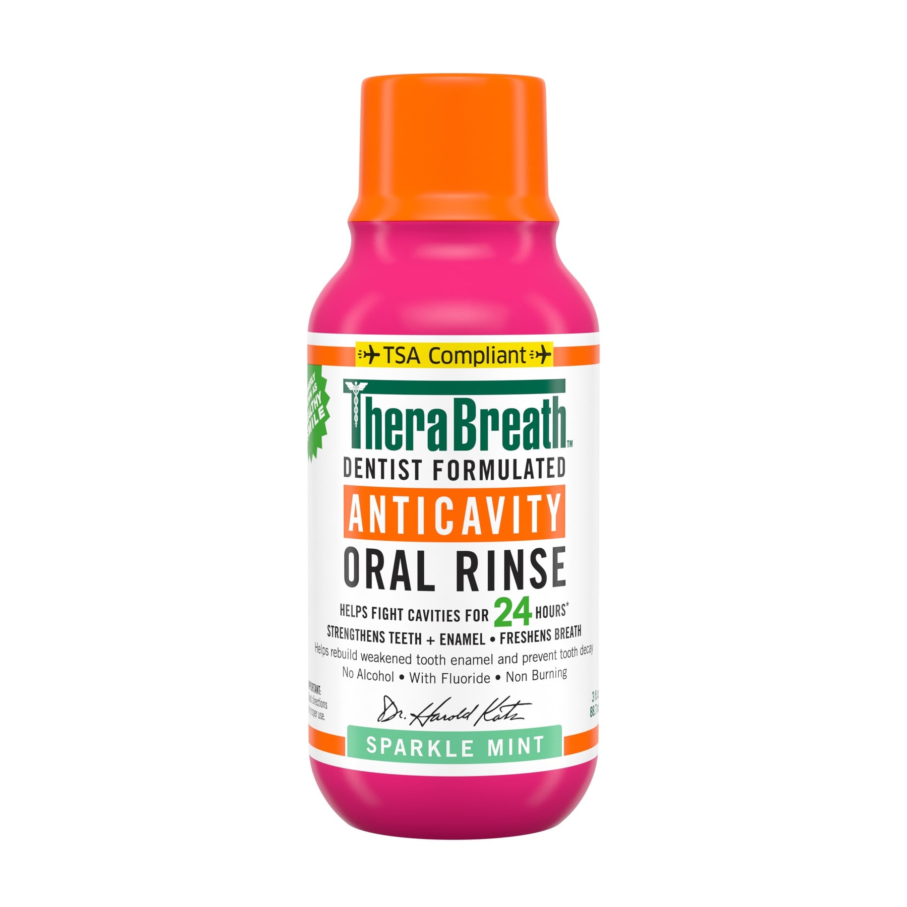 TheraBreath Oral Rinse, Sparkle Mint, Alcohol Free, 3 oz, 72/Case