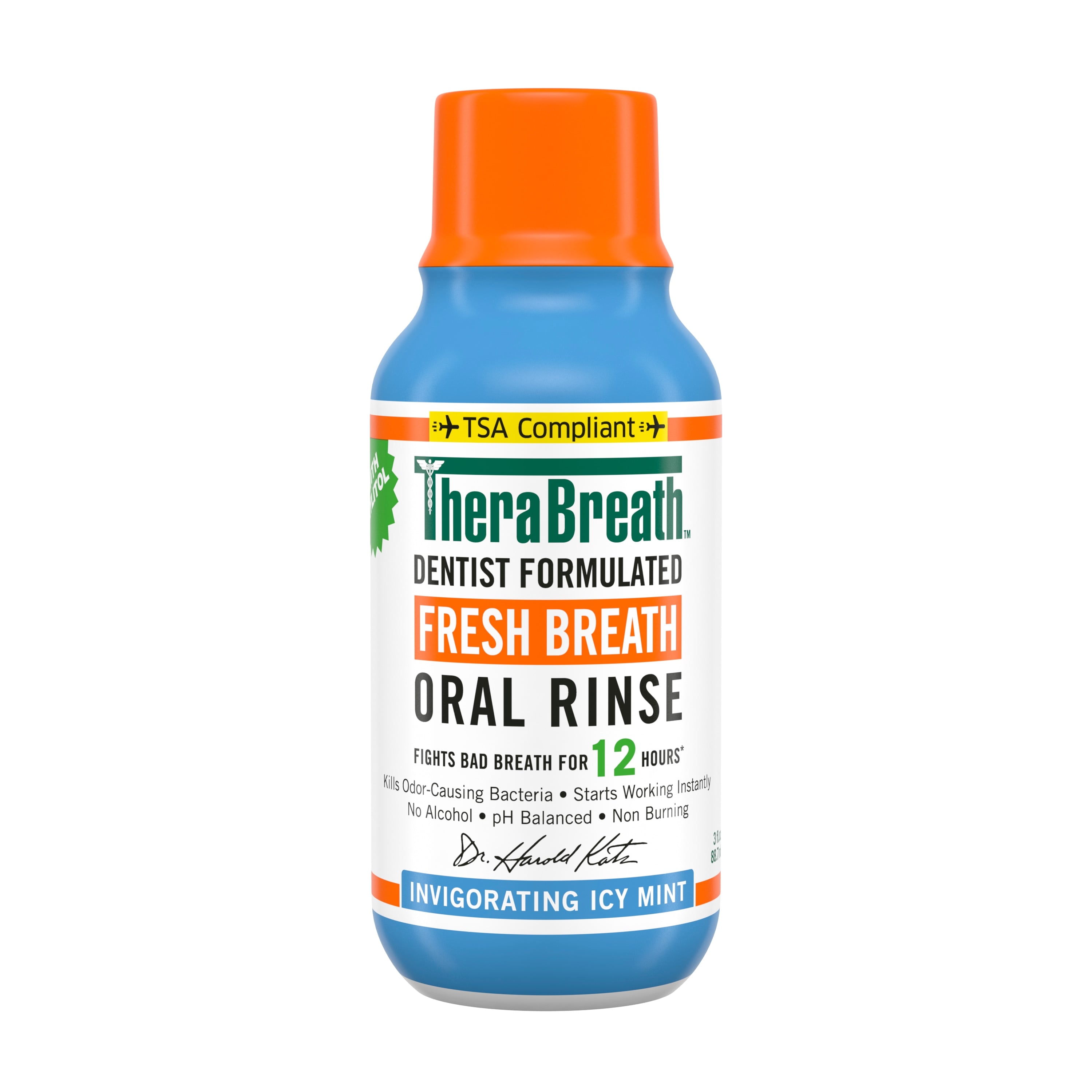 TheraBreath Oral Rinse, Icy Mint, Alcohol Free, 3 oz, 72/Case
