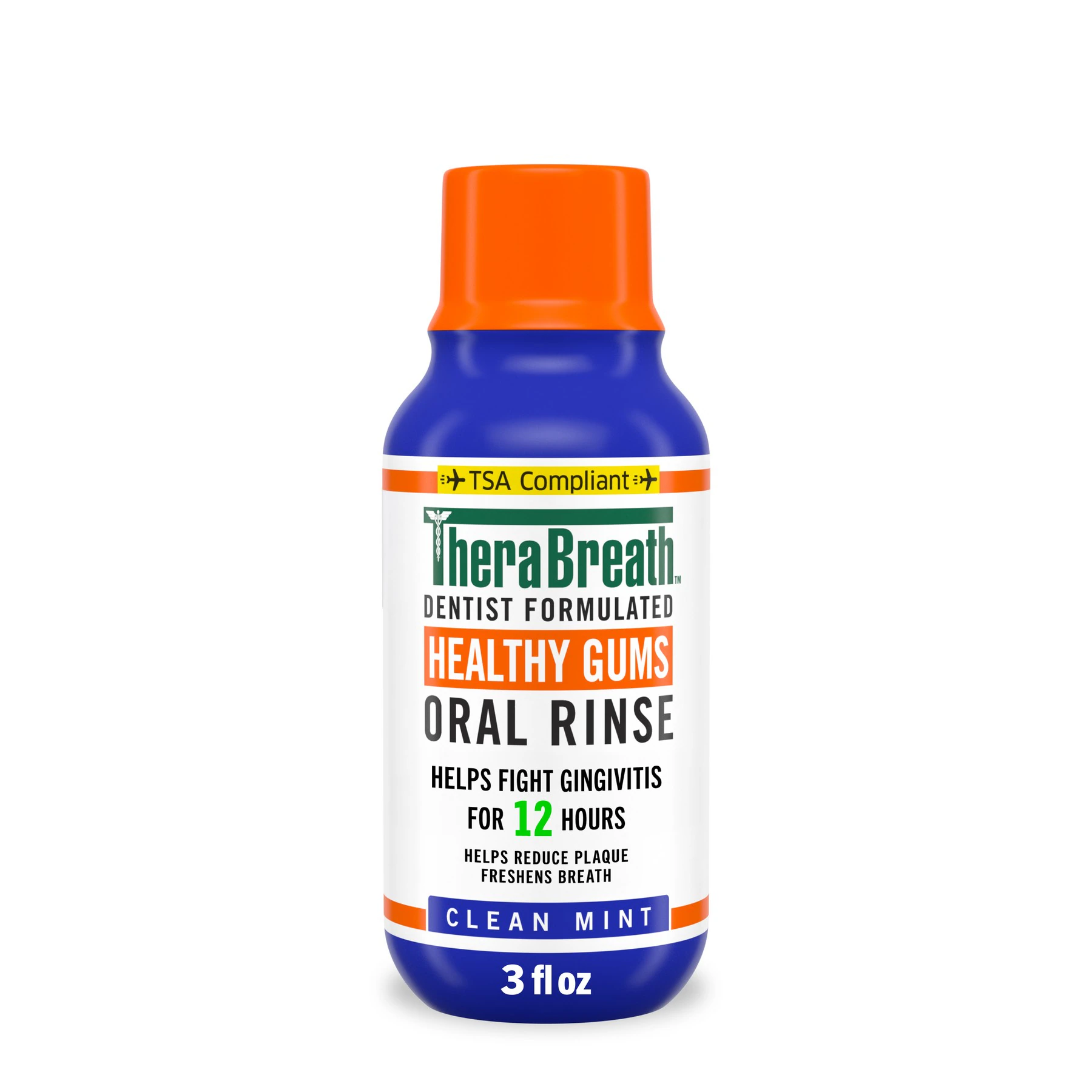 TheraBreath Oral Rinse, Healthy Gums Clean Mint, Alcohol Free, 3 oz, 72/Case