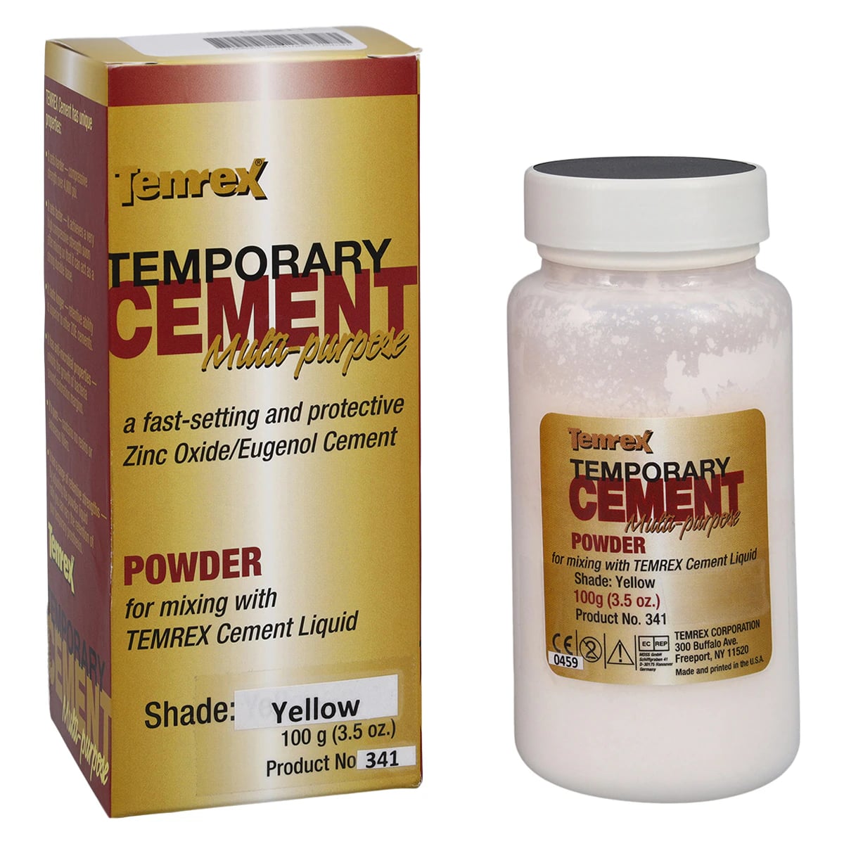 Temrex Zinc Oxide Eugenol Temporary Cement Powder, Yellow, 100 g Bottle, Refill, 341