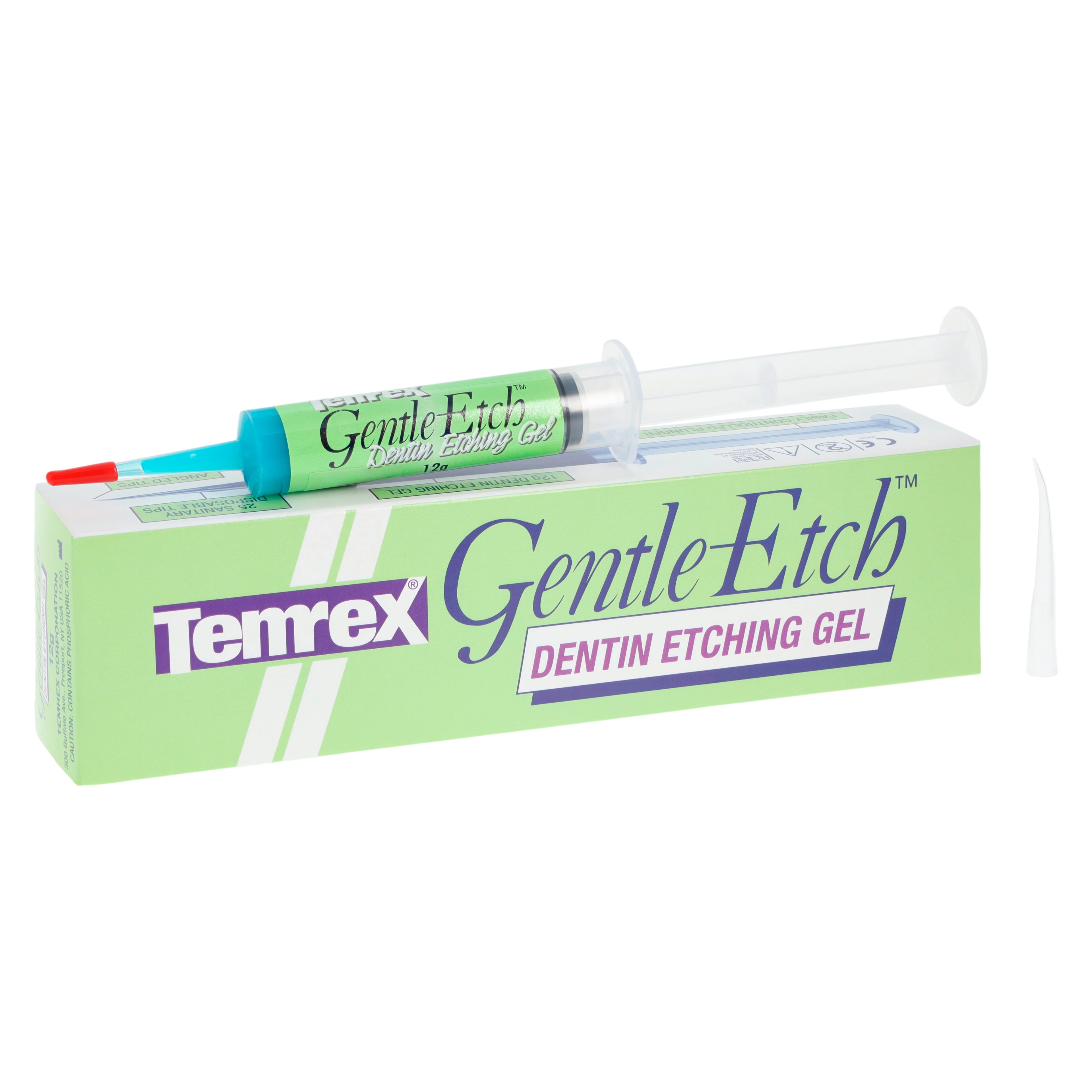 Temrex Gentle-Etch 10% Phosphoric Acid Etching Gel Syringe Kit, 12g, Blue, with 25 Disposable Tips, 7200