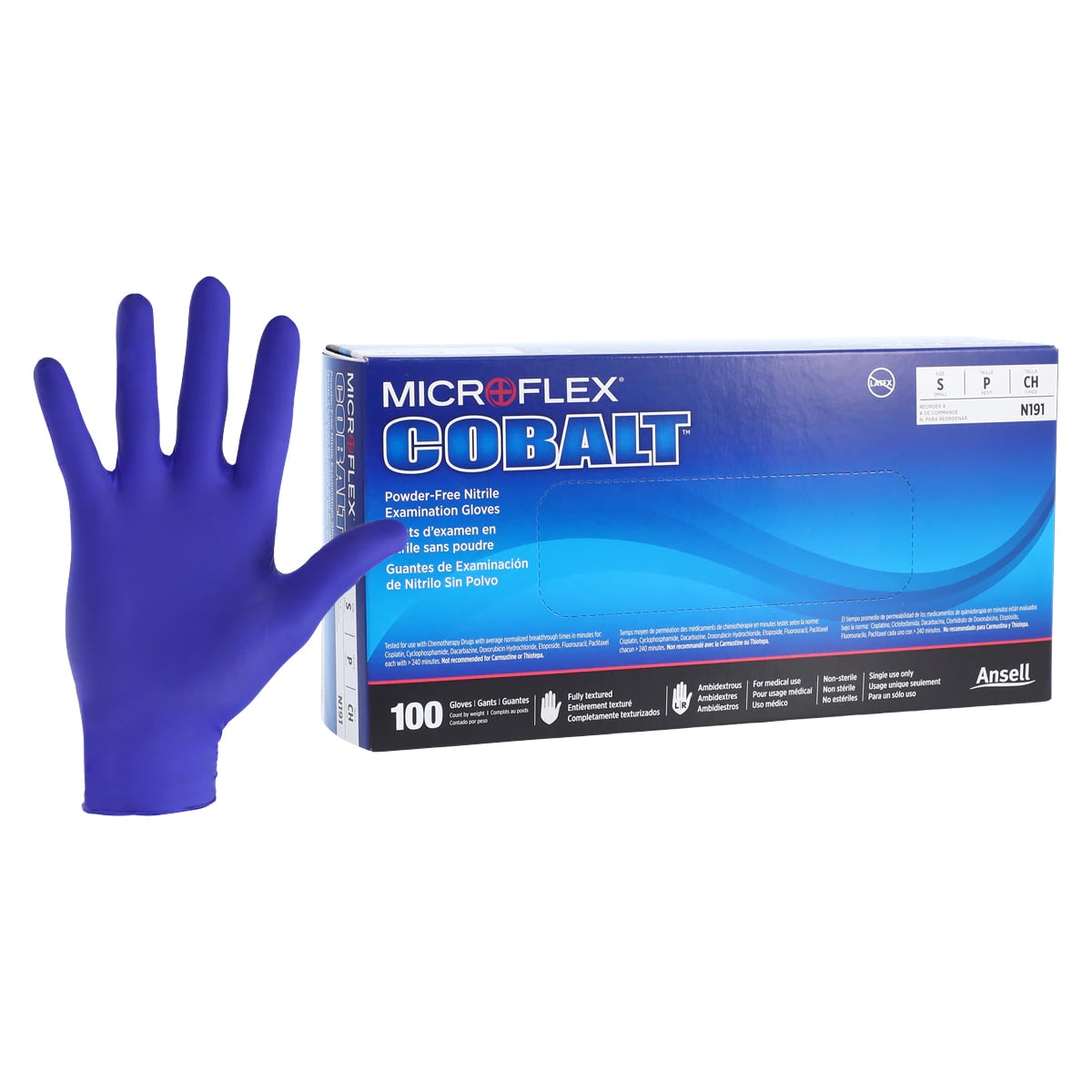 Microflex Cobalt Nitrile Exam Gloves, Powder Free, Textured, Non-Sterile, Small, Blue, 100/Box, N191