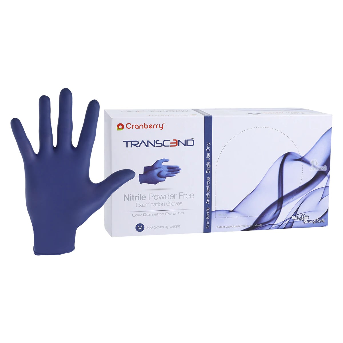 Cranberry Transcend 300 Nitrile Exam Gloves, Powder-Free, Non-Sterile, Medium, Matte Blue, 300/Box, CR3367