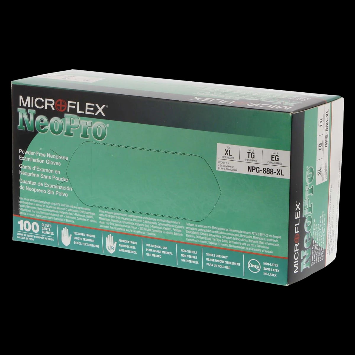 Microflex NeoPro Chloroprene Exam Gloves, Powder-Free, Latex-Free, Green, Extra Large, 100/Box, NPG-888-XL