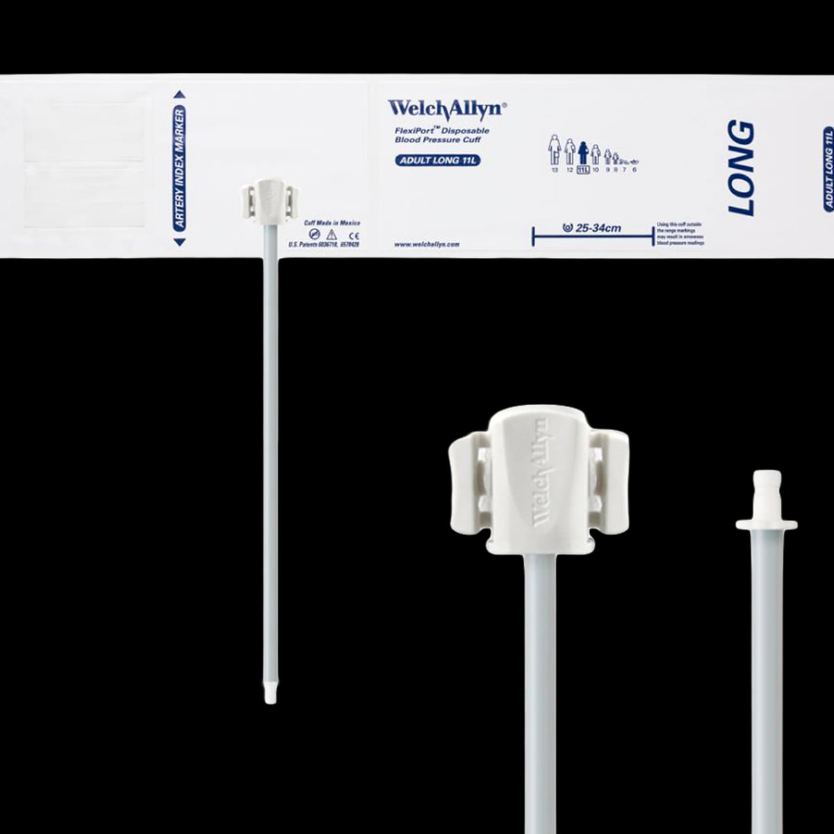 Welch Allyn FlexiPort Disposable Blood Pressure Cuff, Size 11, White/Navy Blue, Latex-Free, 20/Case