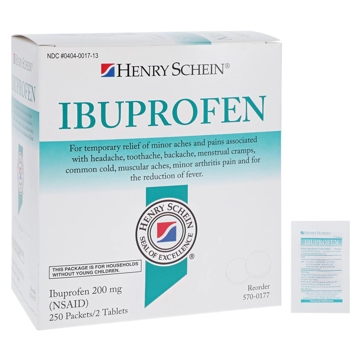 Ibuprofen Tablets, 200mg, 250 Count Pouch, 2/Box